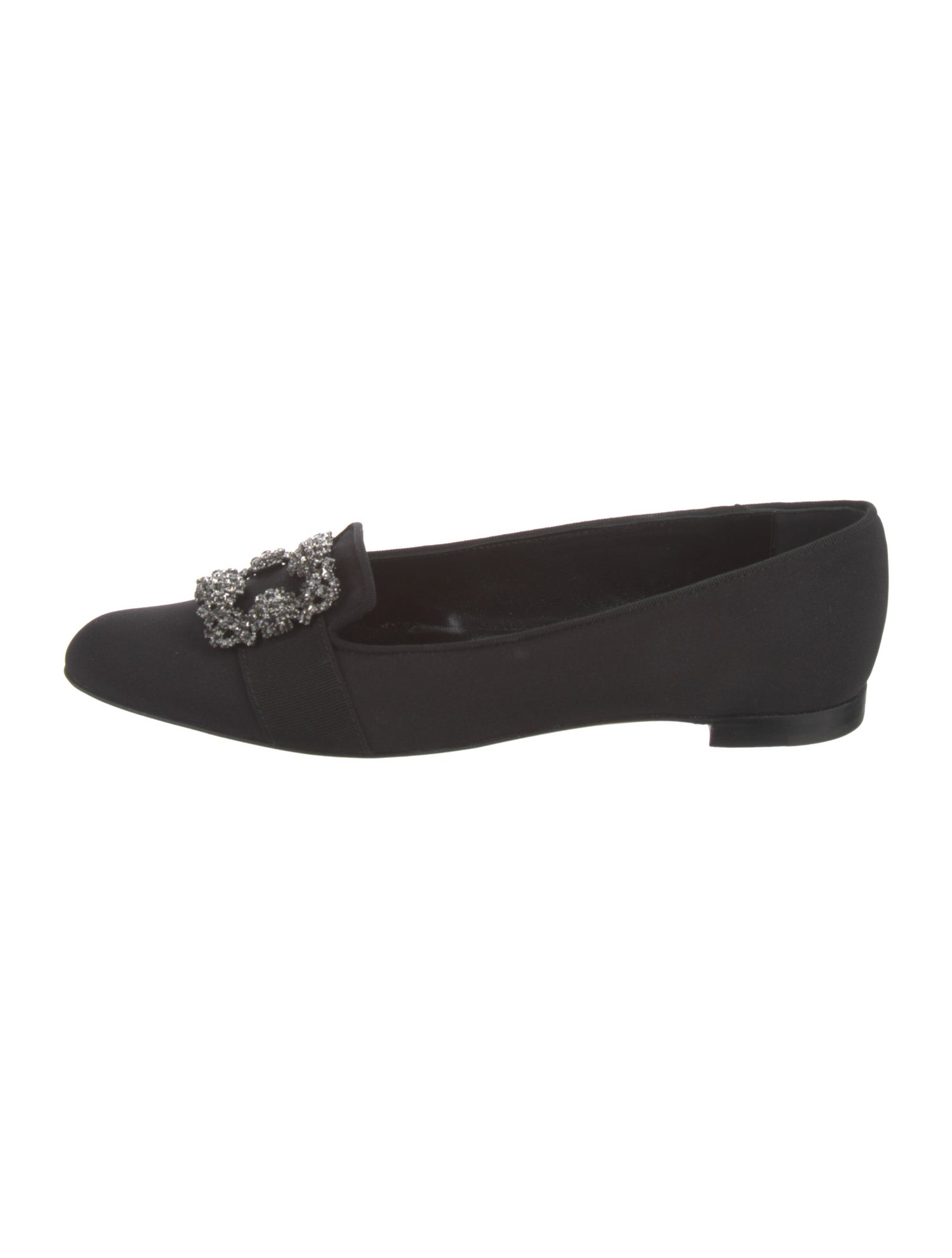 Manolo Blahnik Satin Crystal Embellishments Loafers