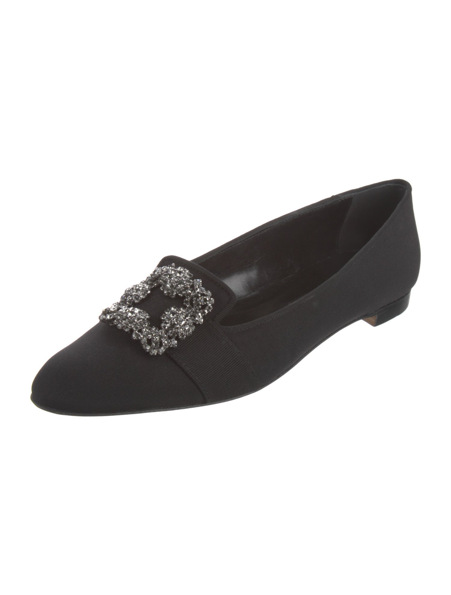 Manolo Blahnik Satin Crystal Embellishments Loafers
