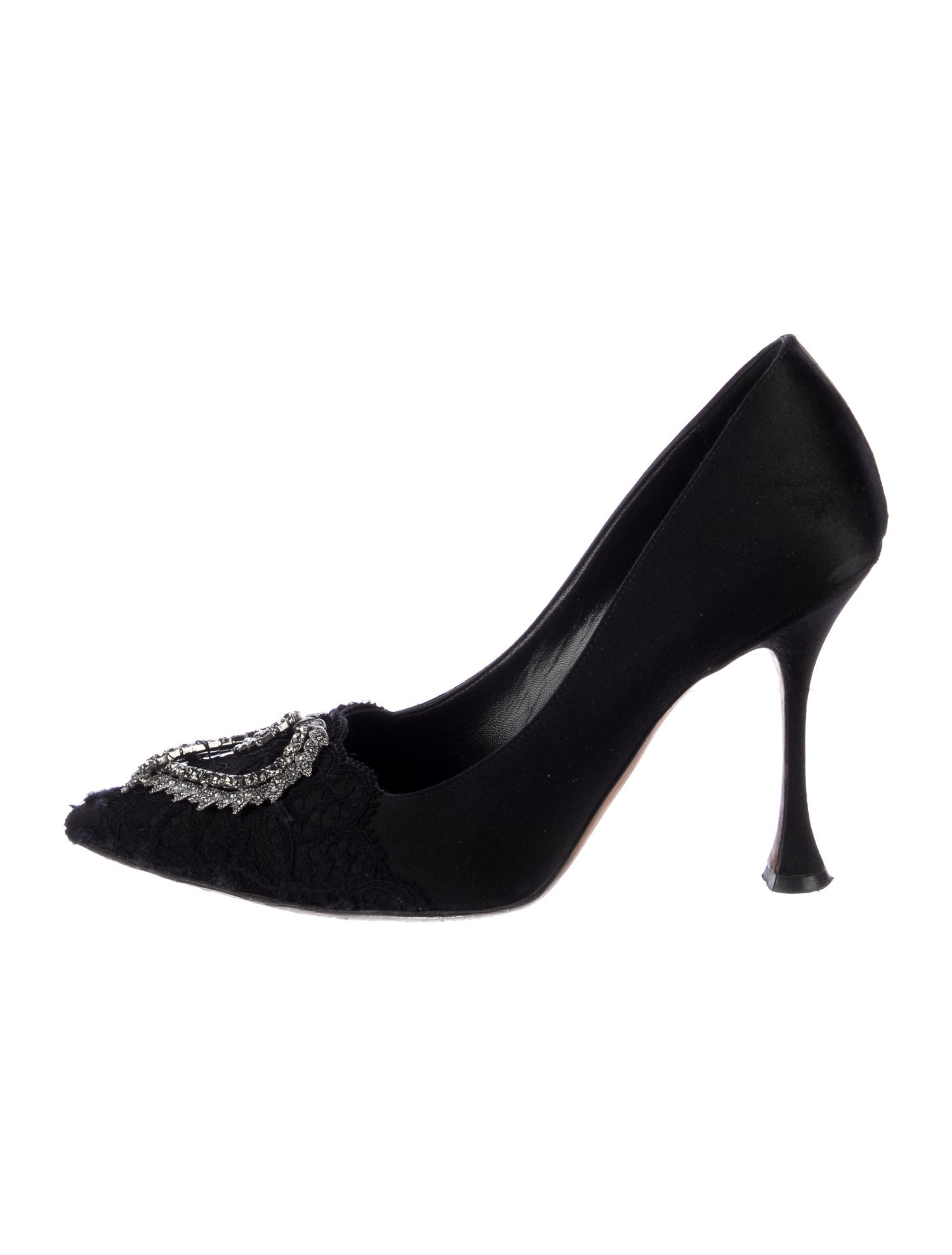 Manolo Blahnik Satin Crystal Embellishments Pumps
