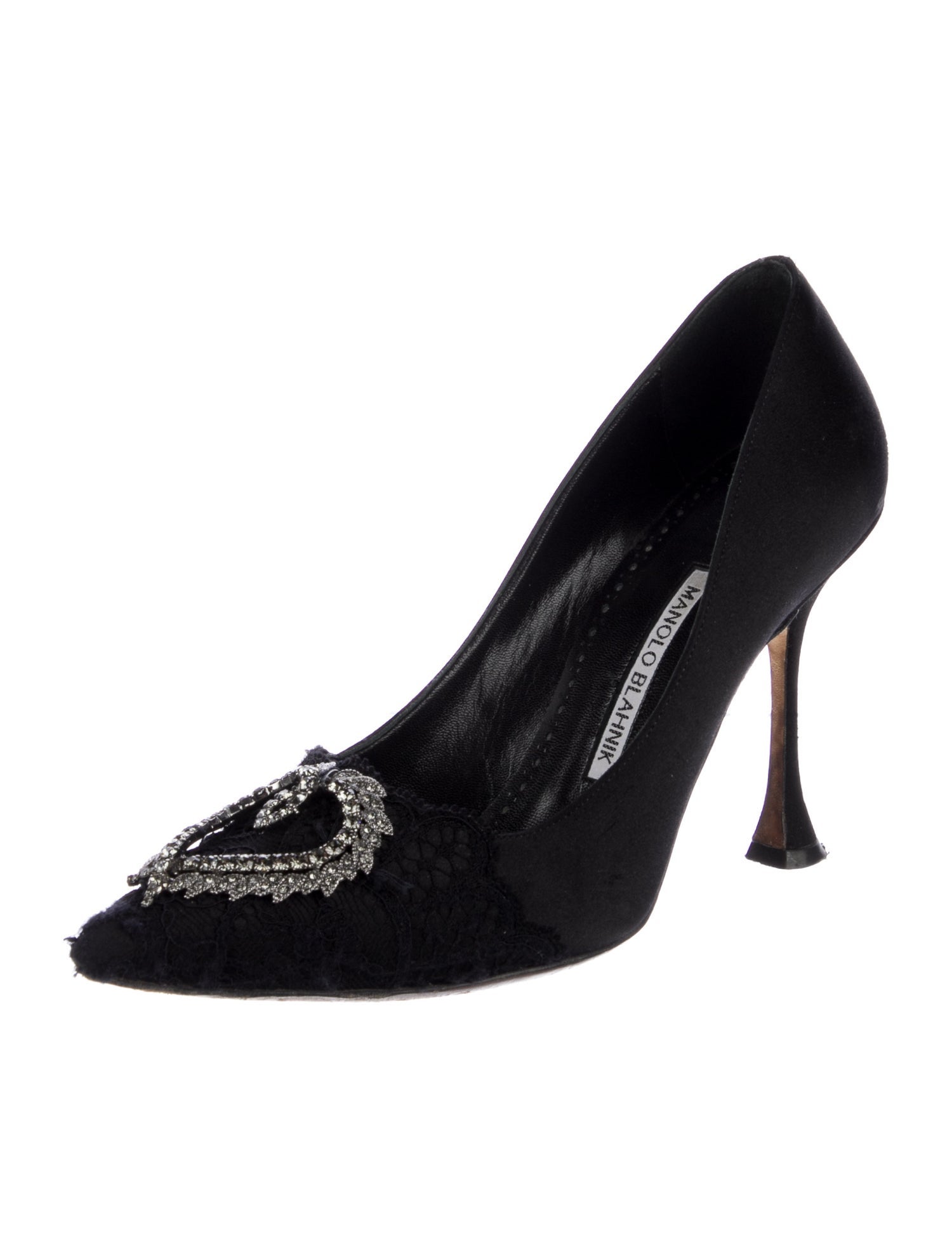 Manolo Blahnik Satin Crystal Embellishments Pumps