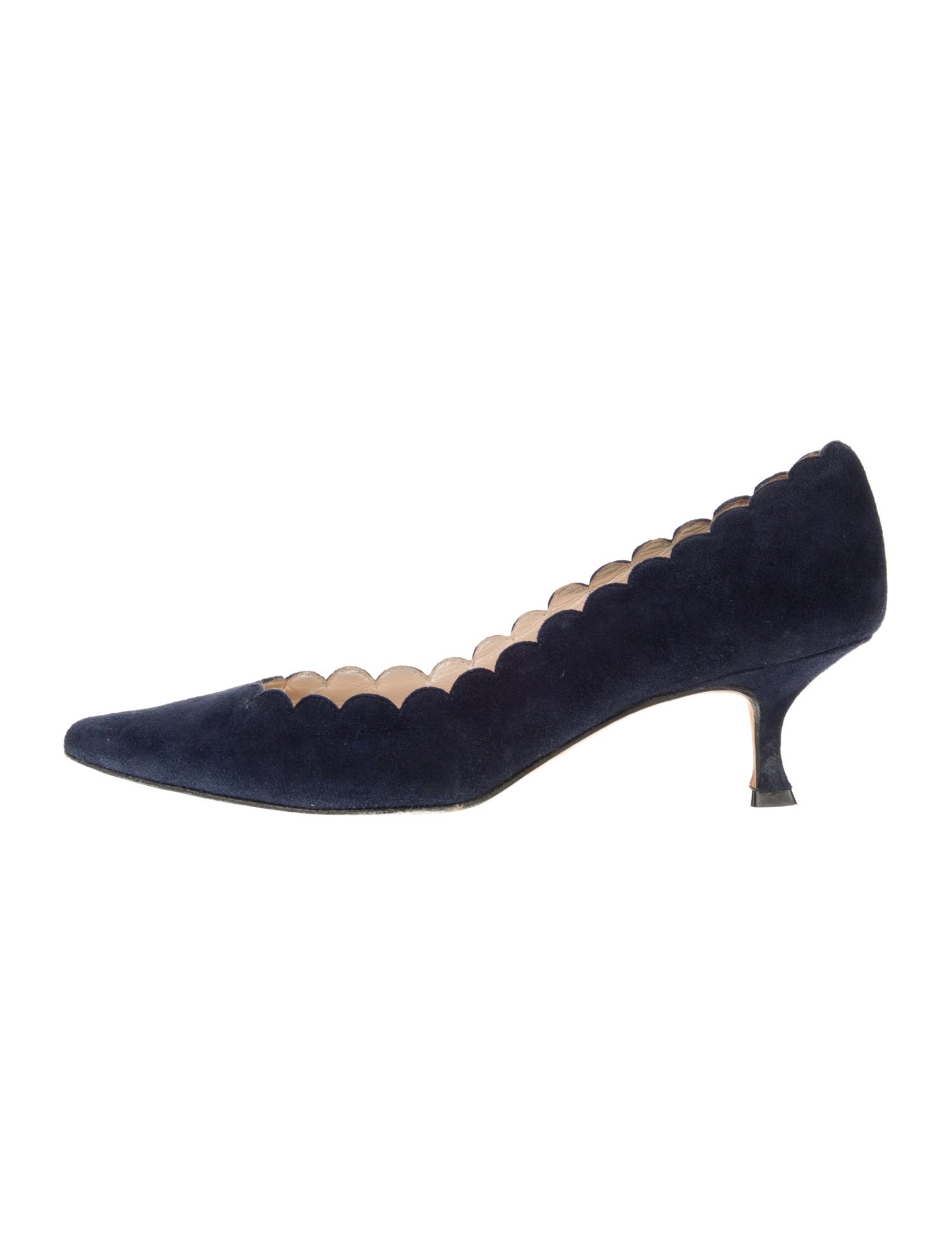 Manolo Blahnik Suede Scalloped Accent Pumps