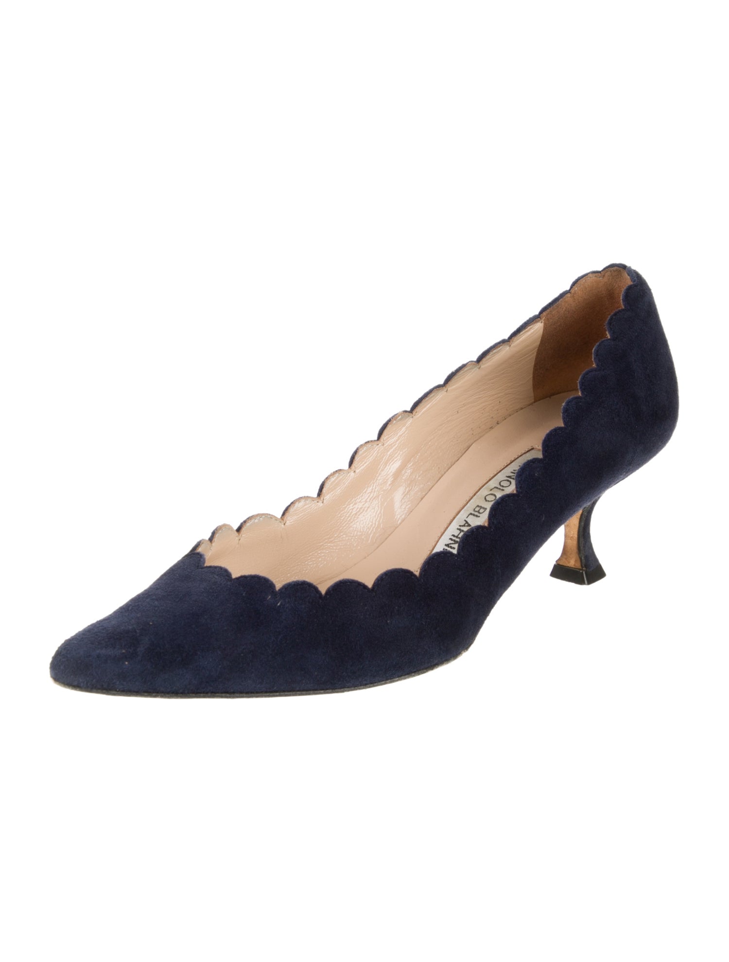 Manolo Blahnik Suede Scalloped Accent Pumps
