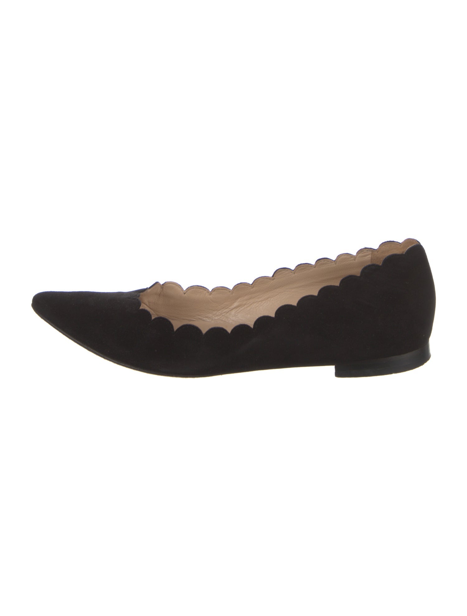 Manolo Blahnik Suede Scalloped Accent Ballet Flats