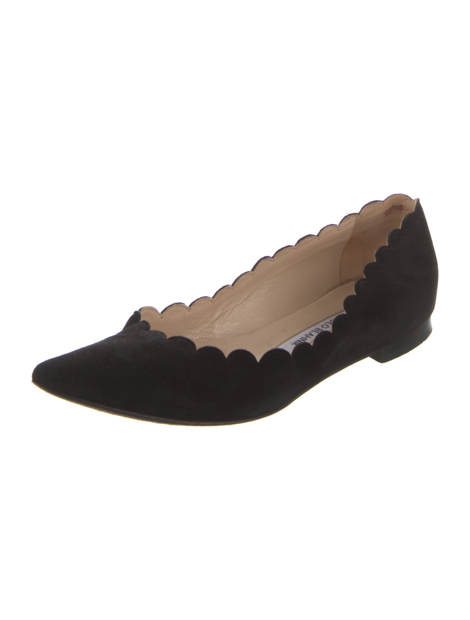 Manolo Blahnik Suede Scalloped Accent Ballet Flats