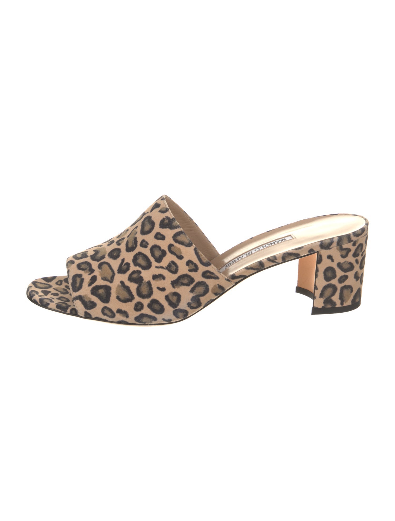Manolo Blahnik Suede Animal Print Slides