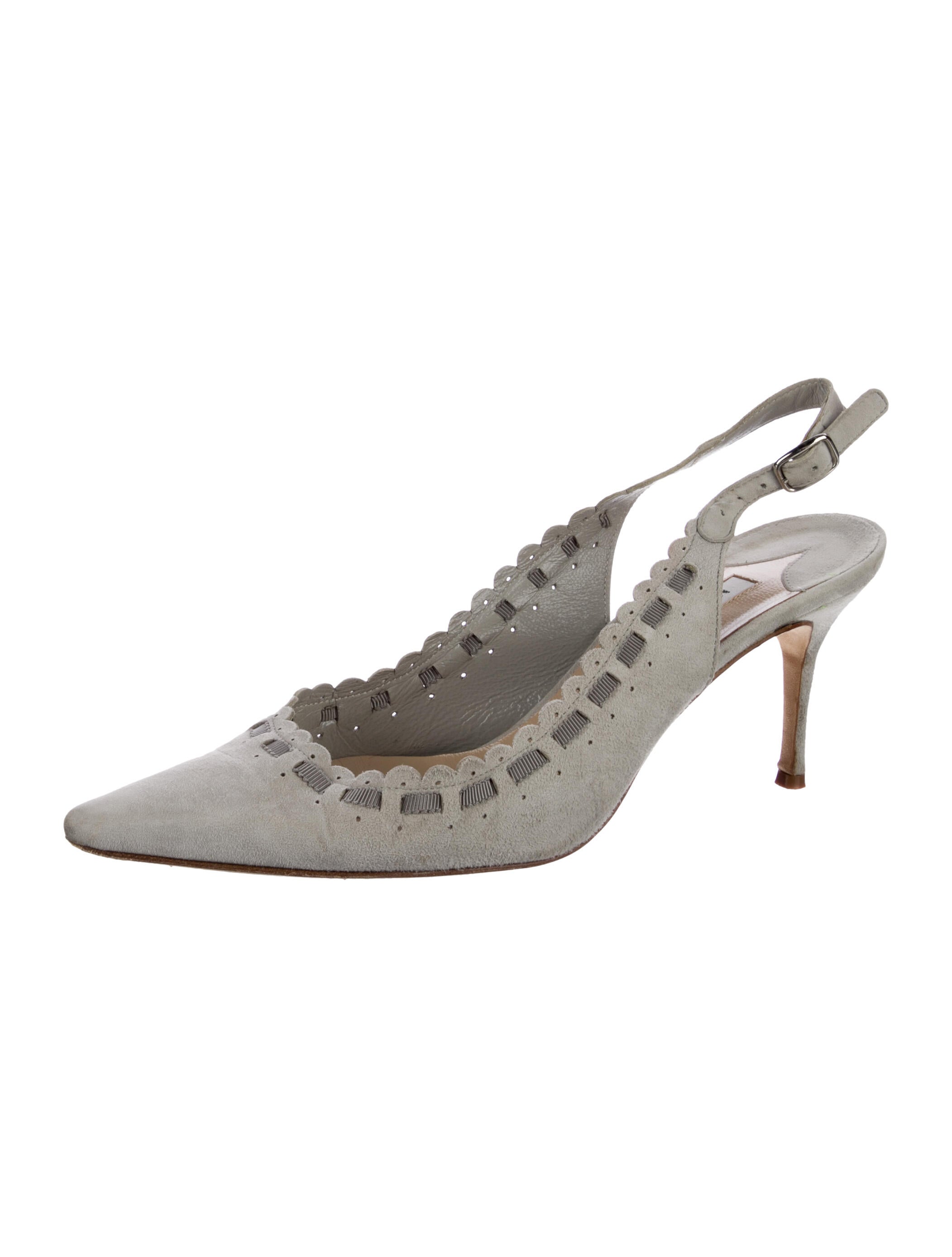 Manolo Blahnik Suede Scalloped Accent Slingback Pumps