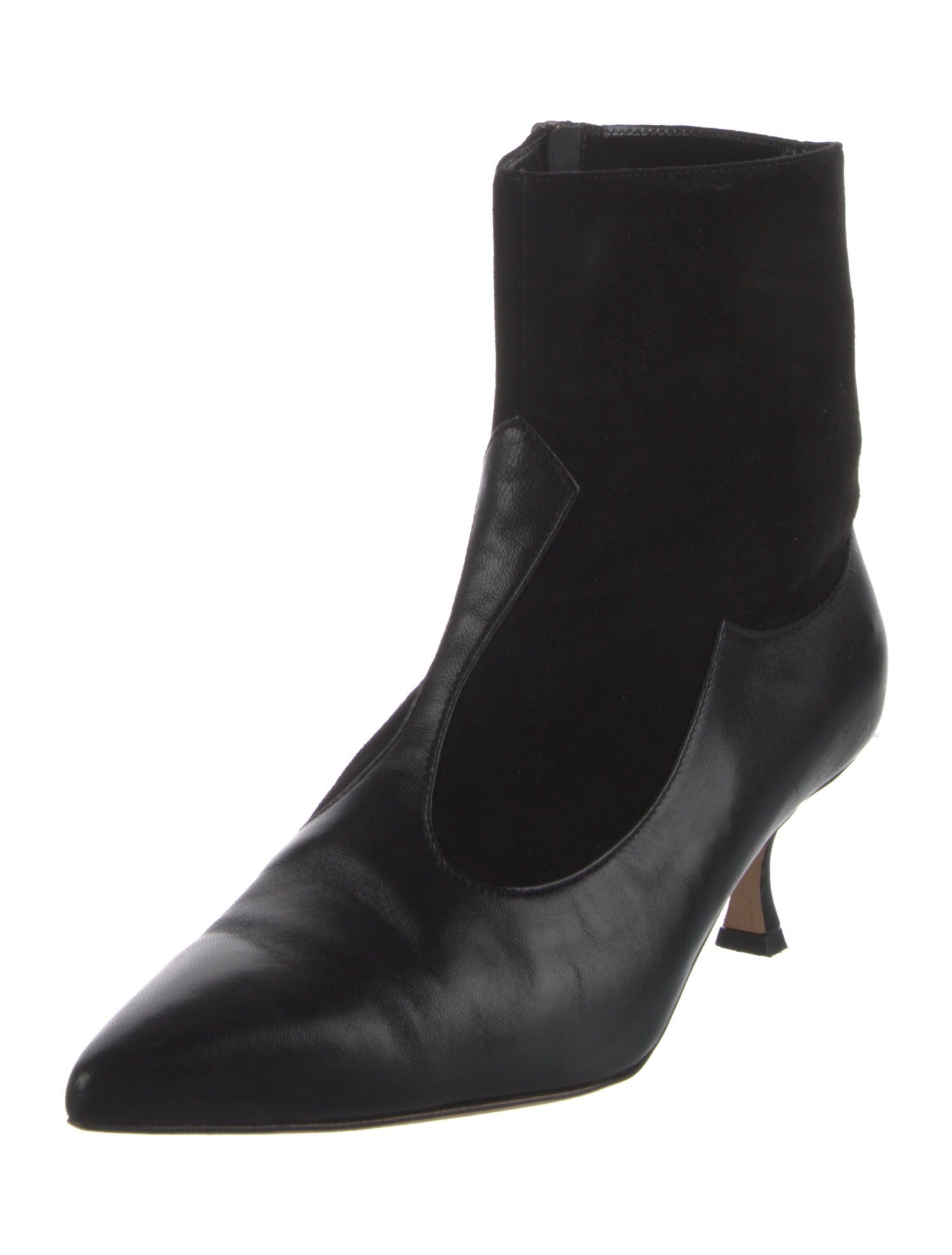 Manolo Blahnik Leather Whipstitch Trim Boots