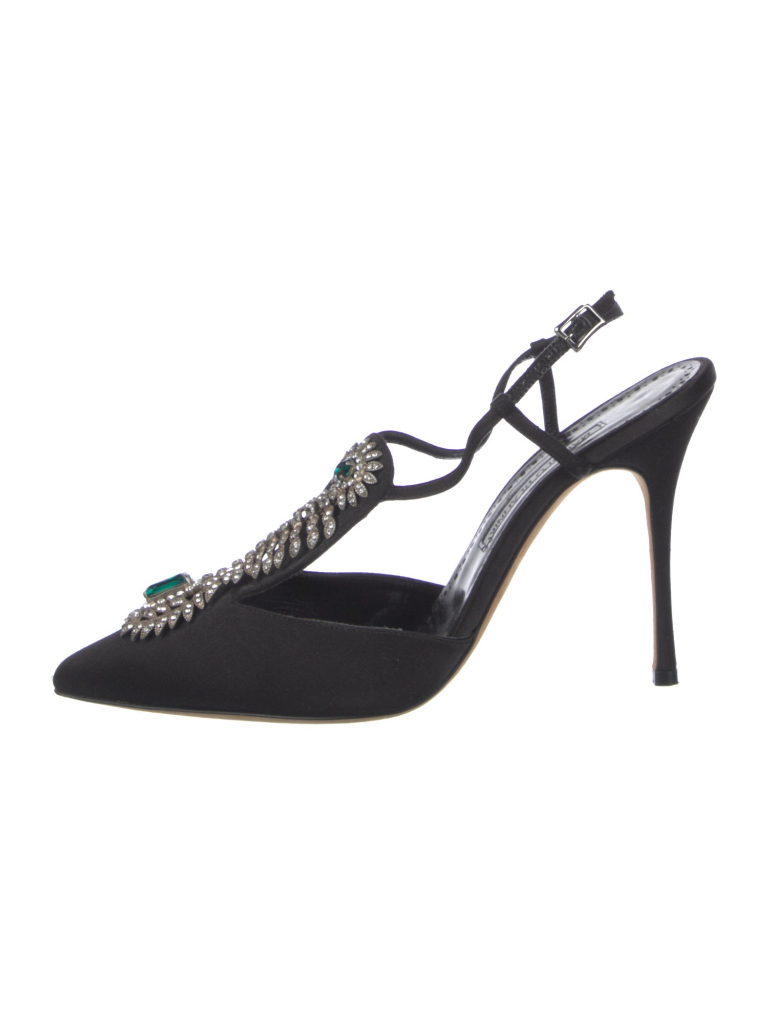 Manolo Blahnik Satin Crystal Embellishments Slingback Pumps