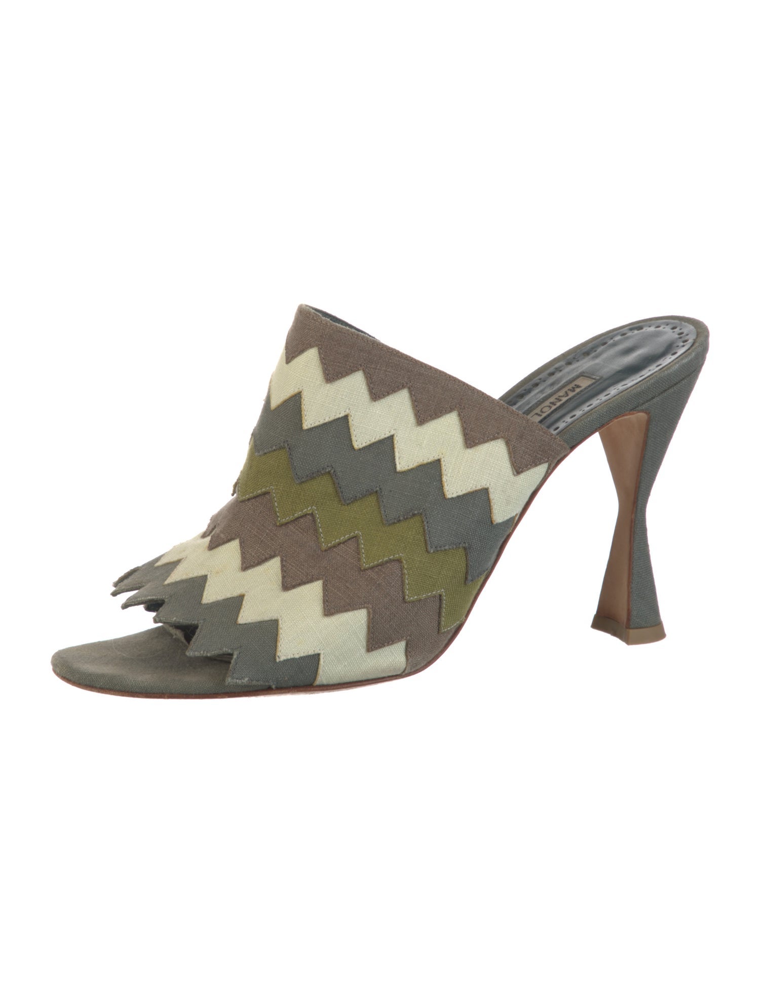 Manolo Blahnik Canvas Colorblock Pattern Slides