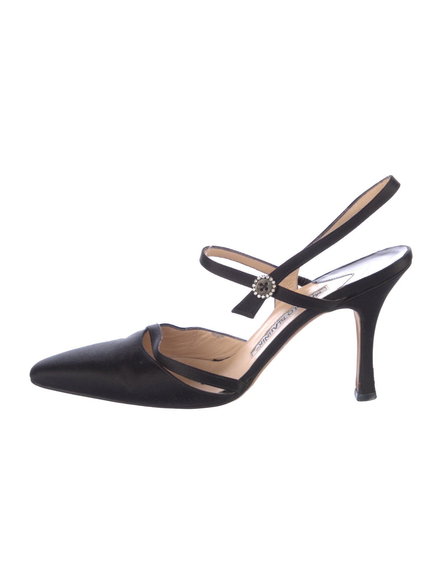 Manolo Blahnik Satin Crystal Embellishments Slingback Pumps