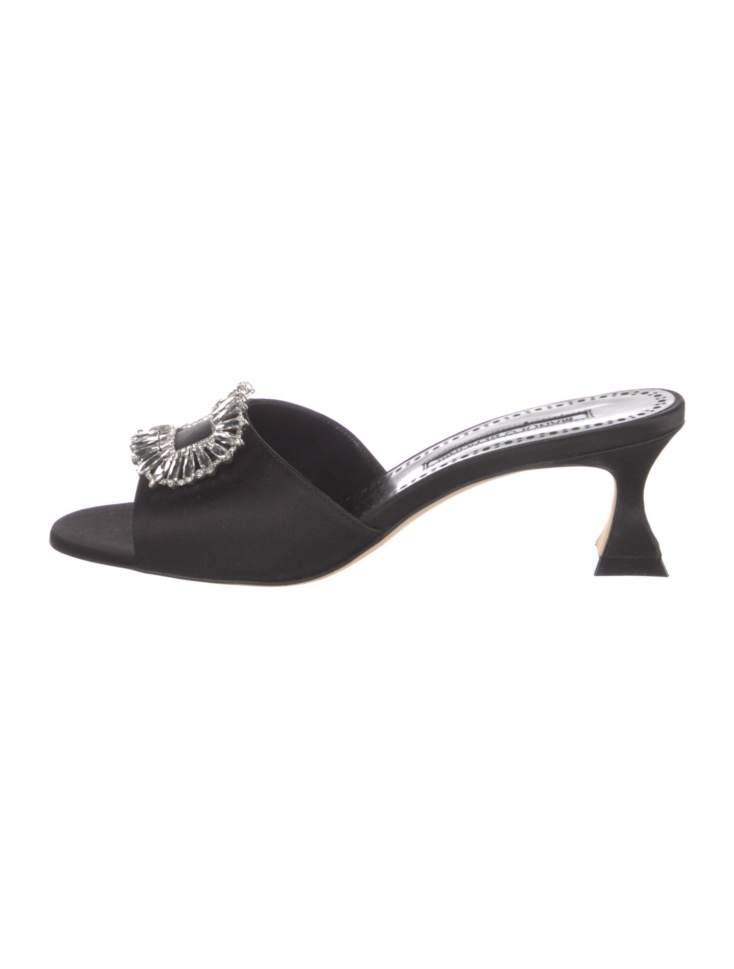 Manolo Blahnik Satin Crystal Embellishments Slides