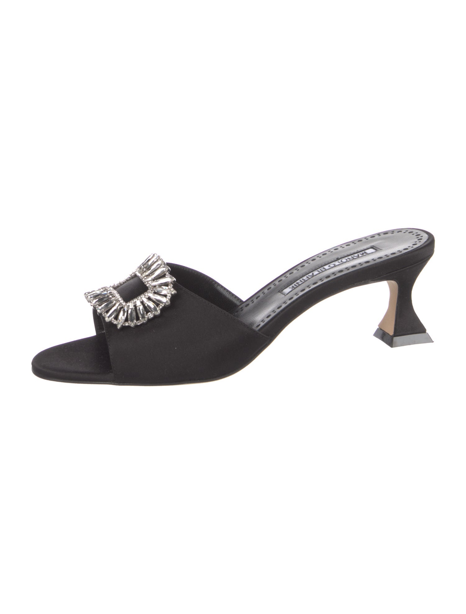 Manolo Blahnik Satin Crystal Embellishments Slides