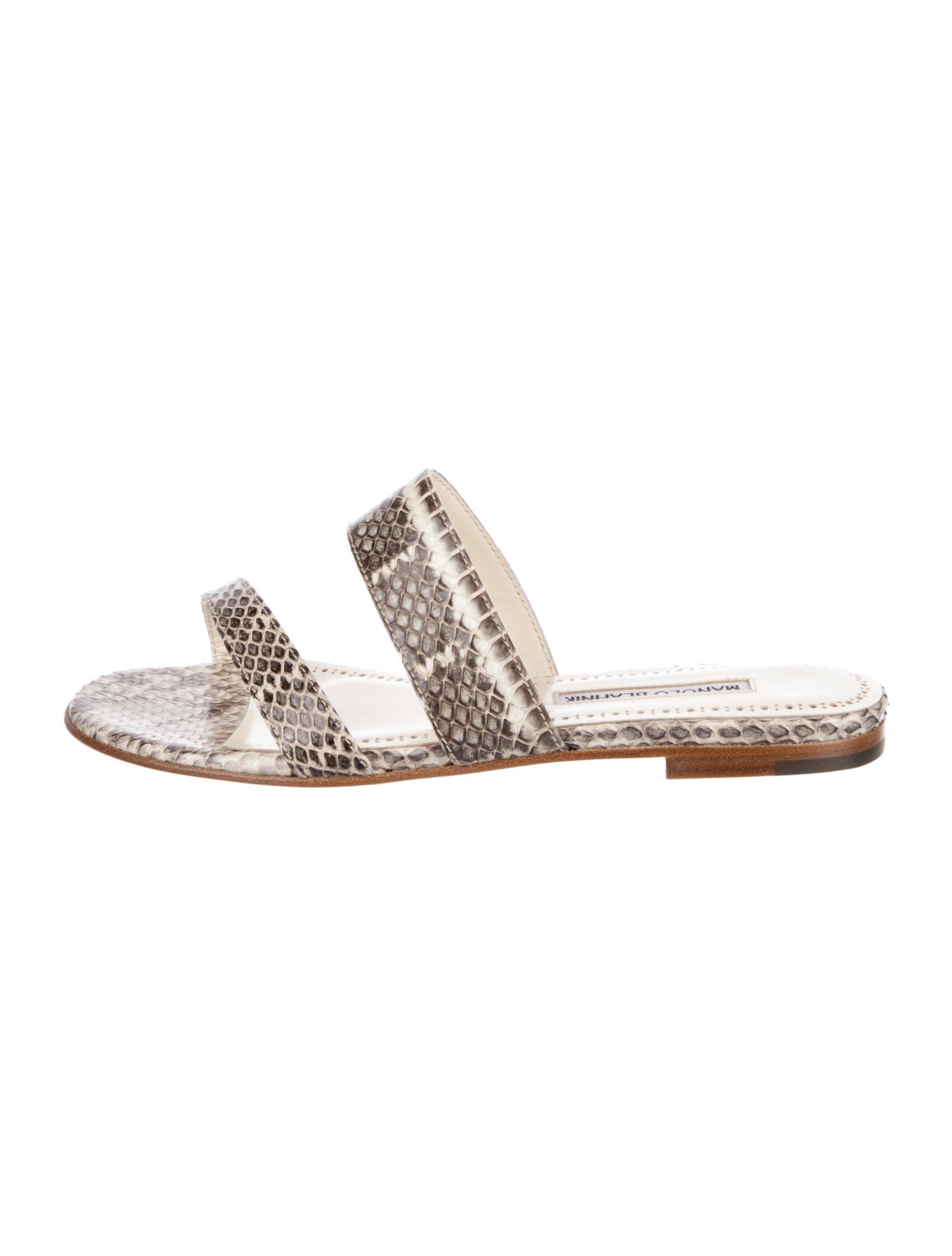 Manolo Blahnik Leather Animal Print Slides
