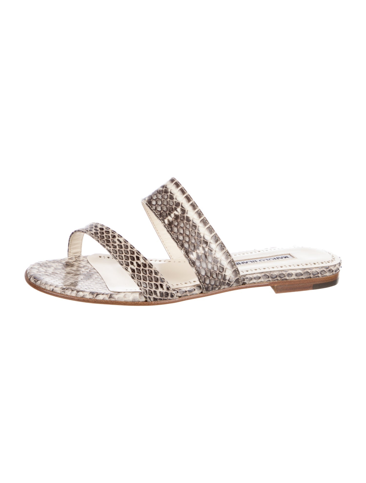 Manolo Blahnik Leather Animal Print Slides