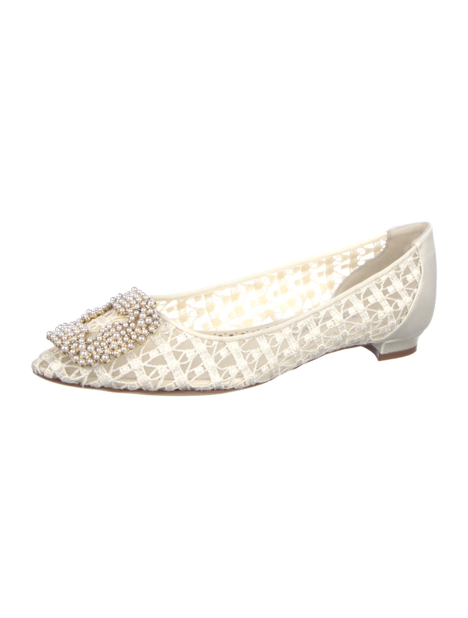 Manolo Blahnik Satin Crystal Embellishments Flats
