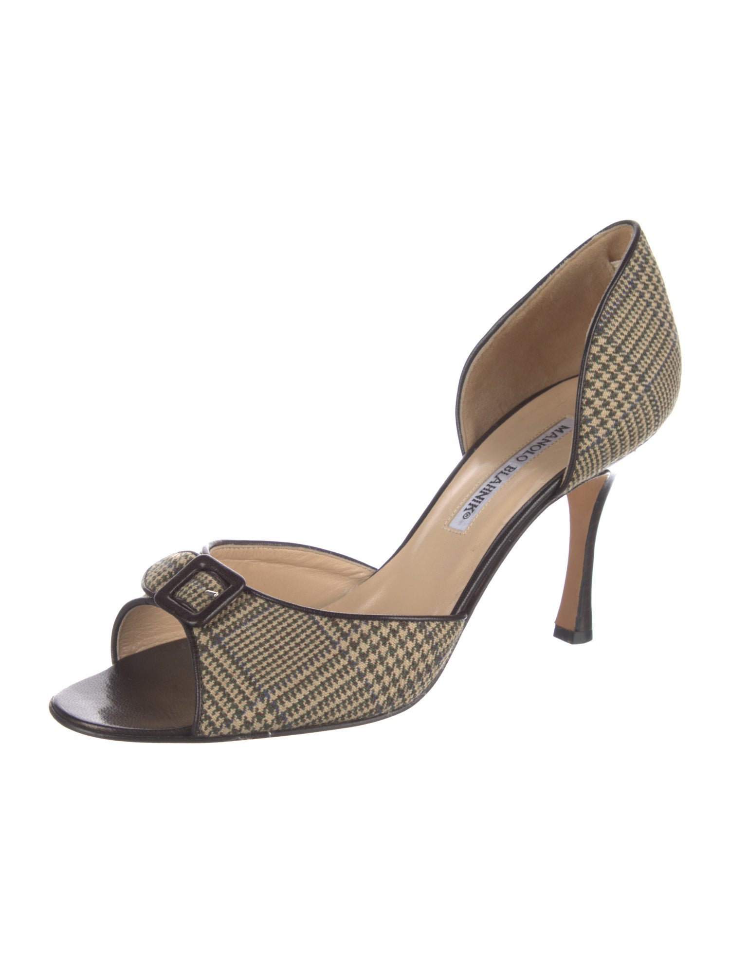 Manolo Blahnik Plaid Print Sandals