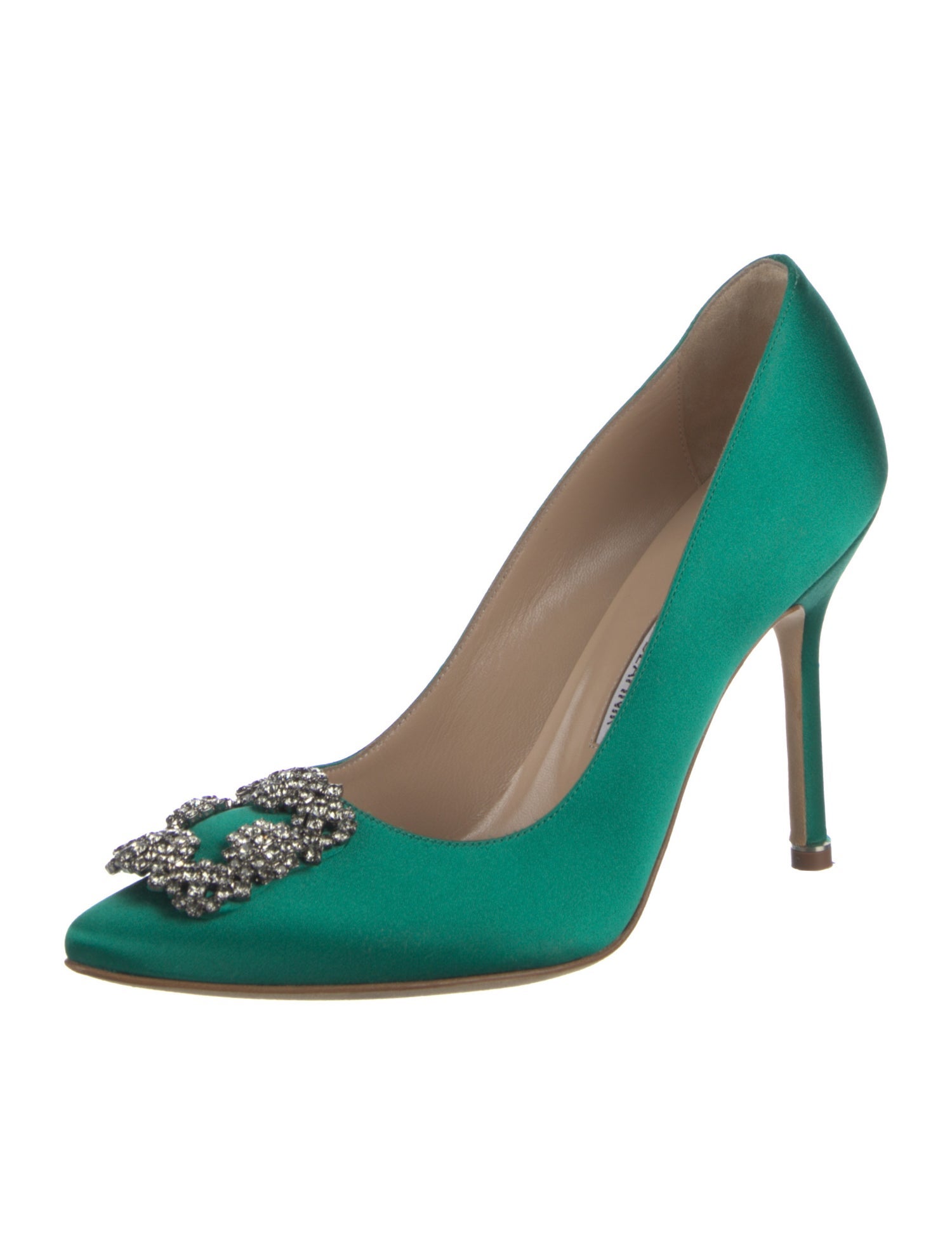 Manolo Blahnik Satin Crystal Embellishments Pumps