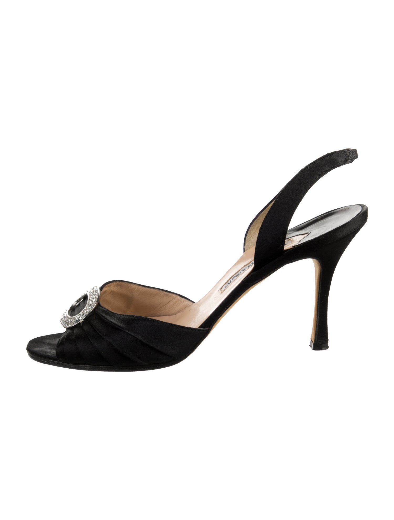 Manolo Blahnik Satin Crystal Embellishments Slingback Pumps