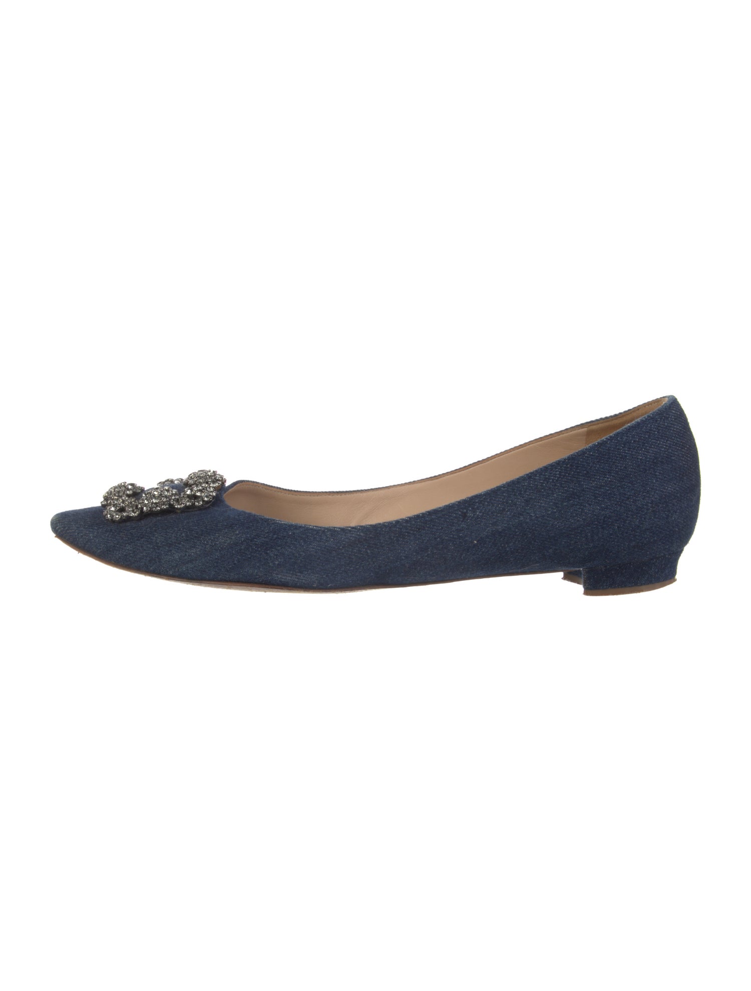 Manolo Blahnik Denim Crystal Embellishments Flats