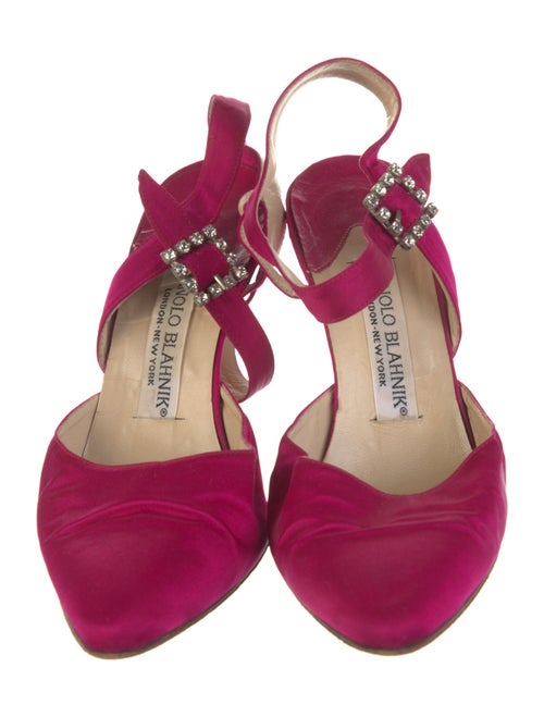 Manolo Blahnik Satin Crystal Embellishments Slingback Pumps