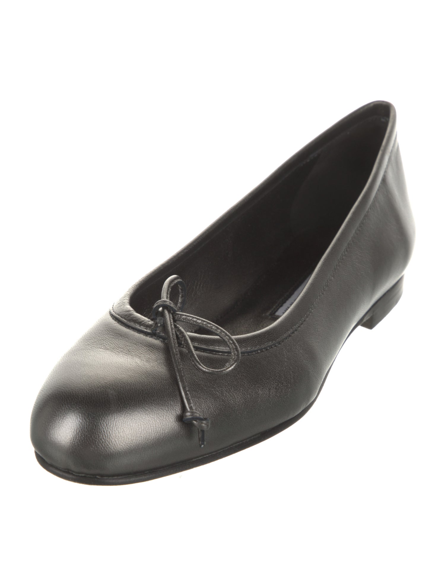 Manolo Blahnik Leather Bow Accents Ballet Flats