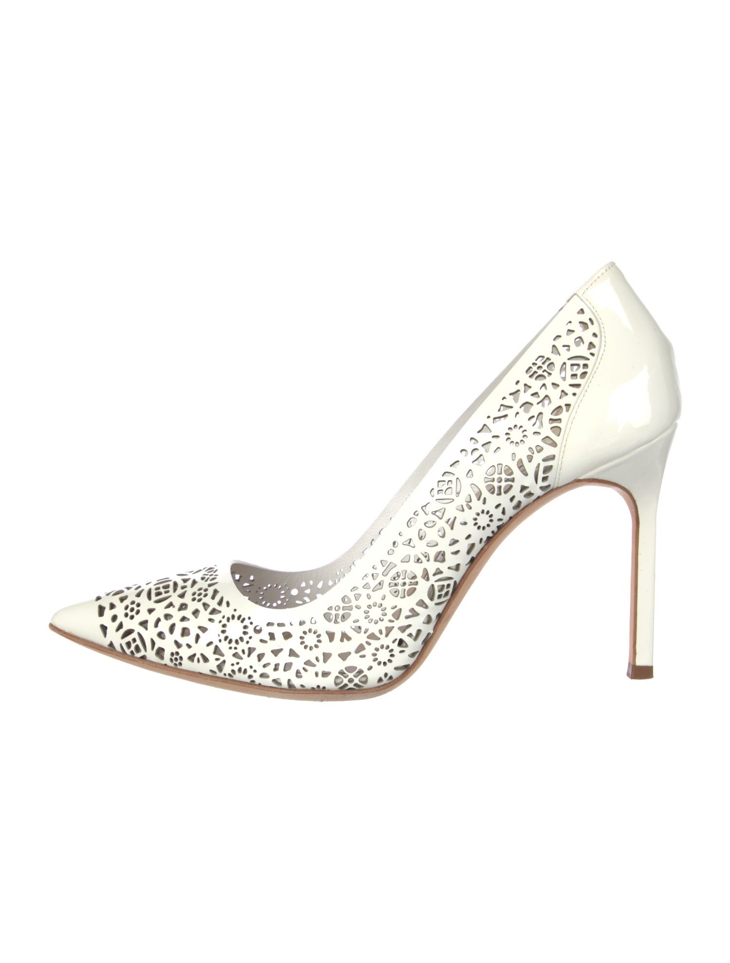 Manolo Blahnik Patent Leather Lasercut Accents Pumps