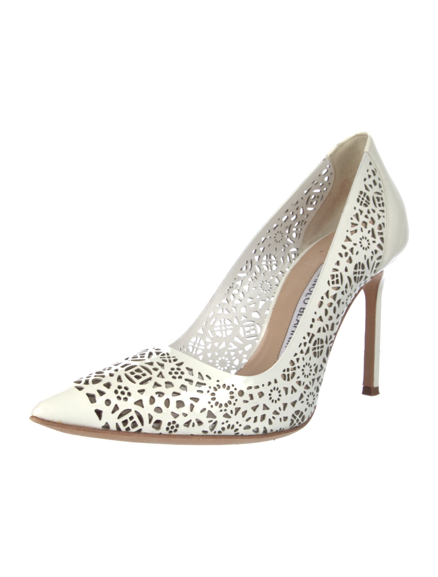 Manolo Blahnik Patent Leather Lasercut Accents Pumps