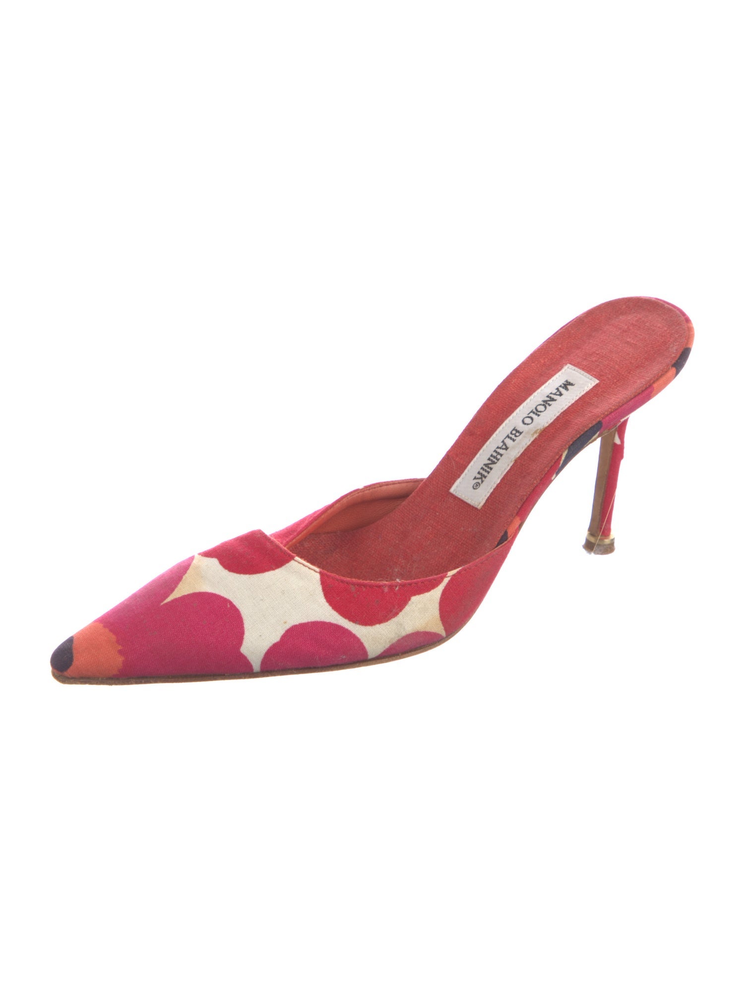 Manolo Blahnik Polka Dot Print Embroidered Accent Mules