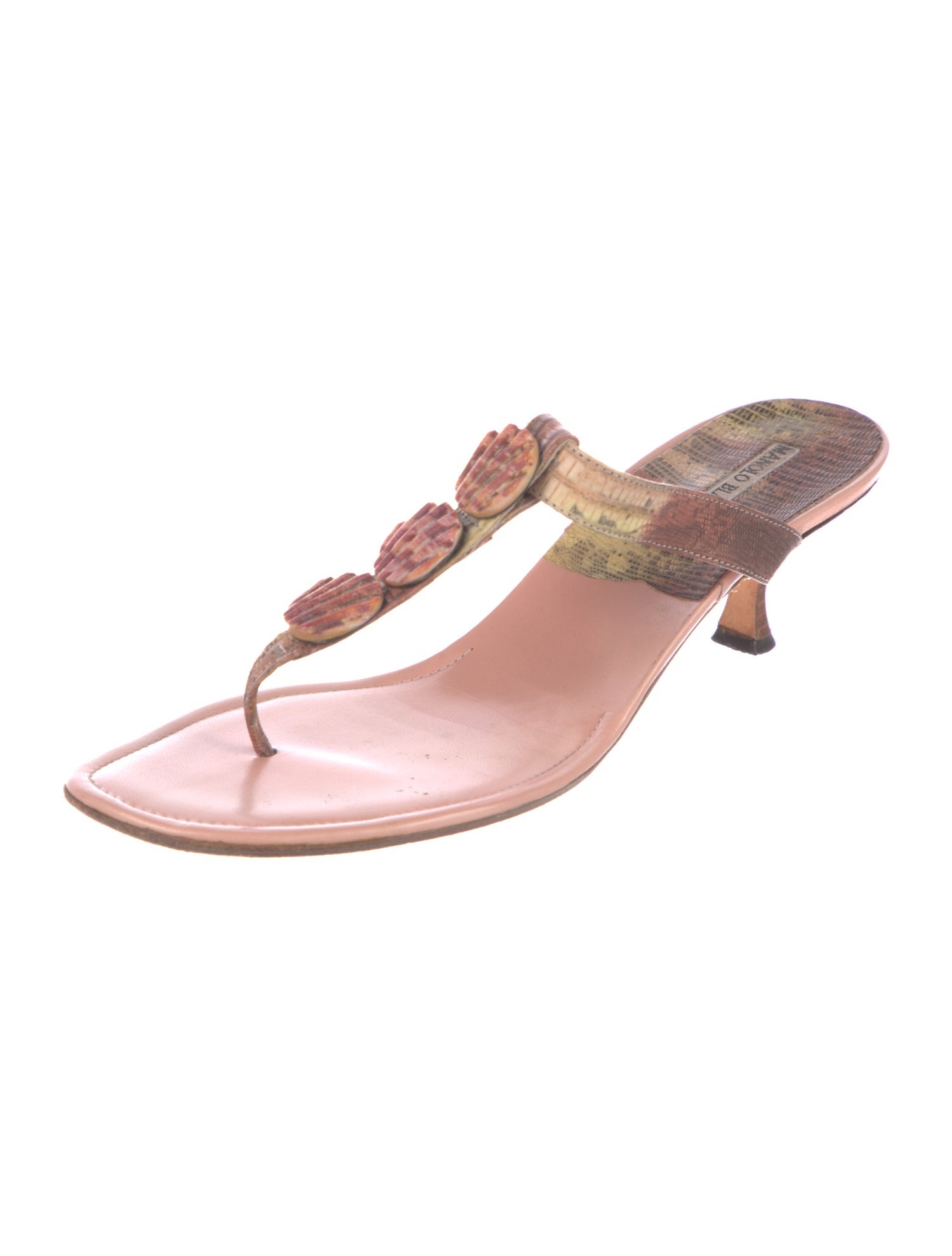 Manolo Blahnik Embossed Leather T-Strap Sandals