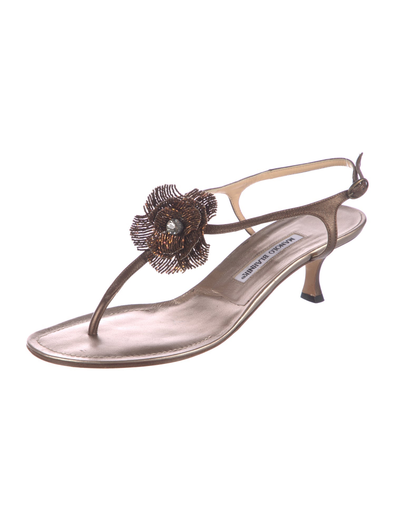 Manolo Blahnik Leather T-Strap Sandals