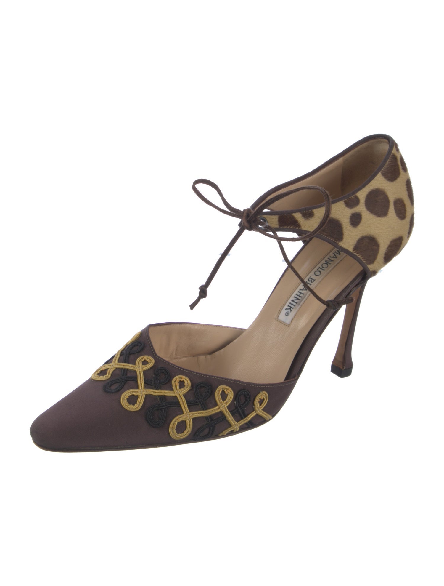 Manolo Blahnik Ponyhair Animal Print T-Strap Pumps