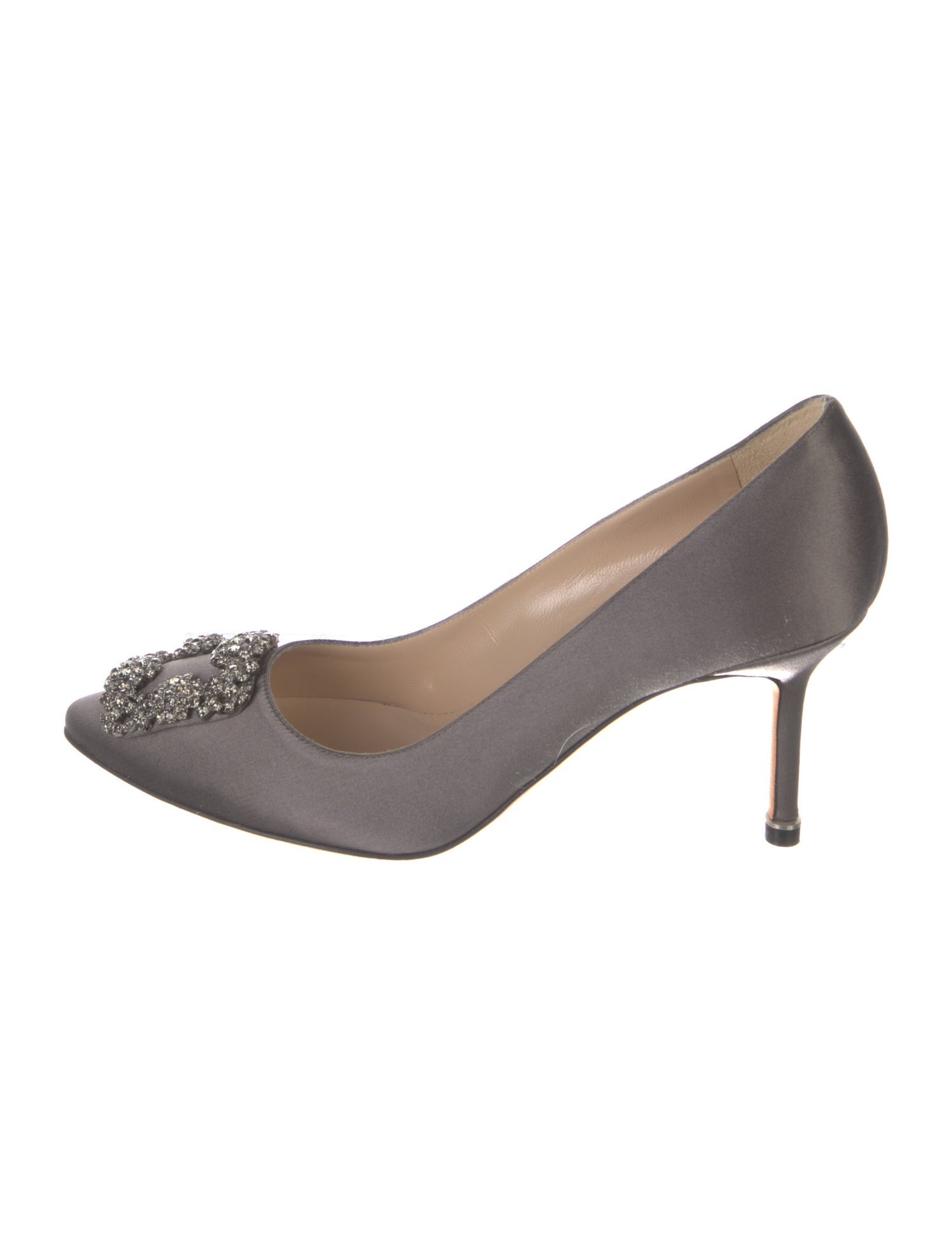 Manolo Blahnik Satin Crystal Embellishments Pumps