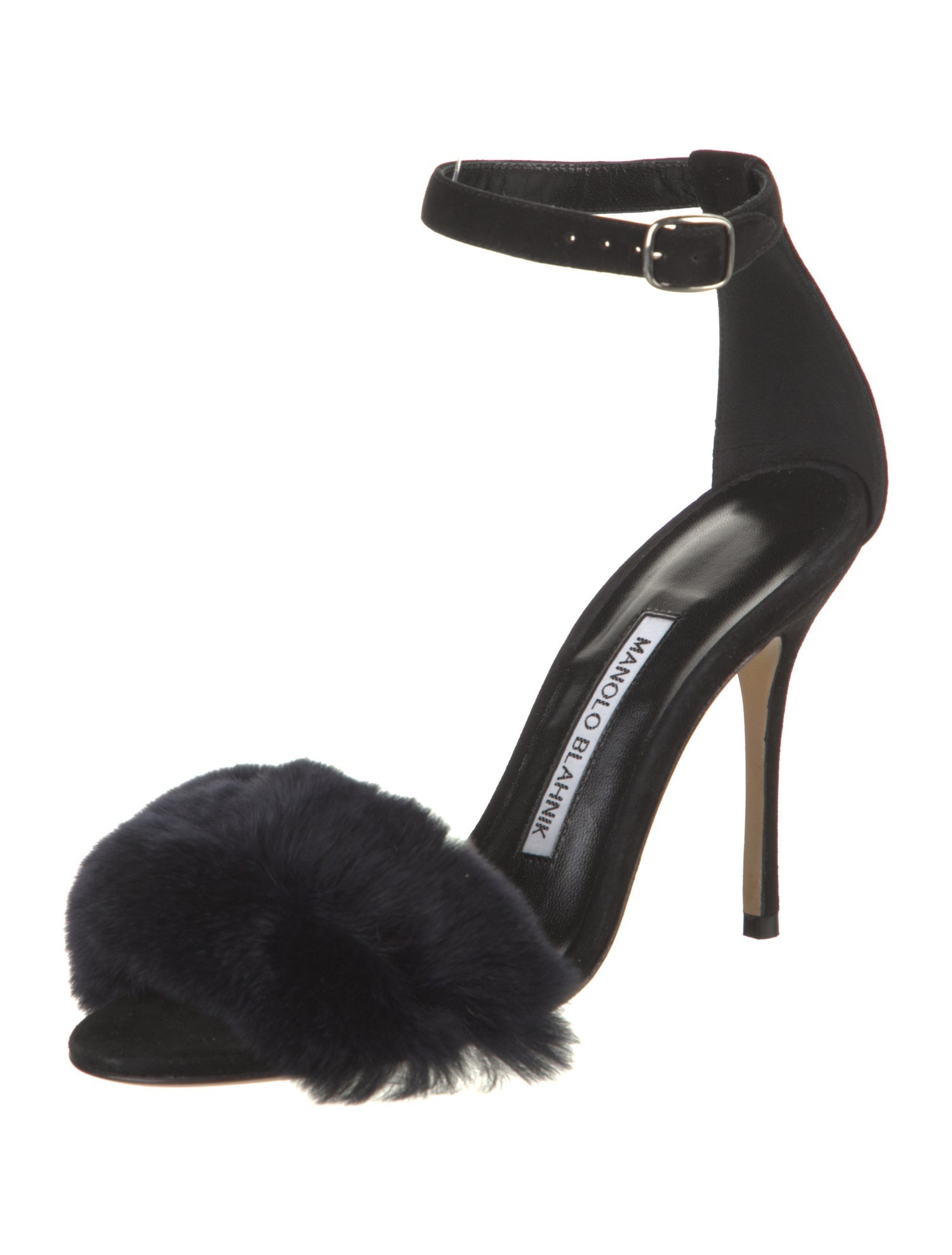 Manolo Blahnik Suede Fur Trim Sandals