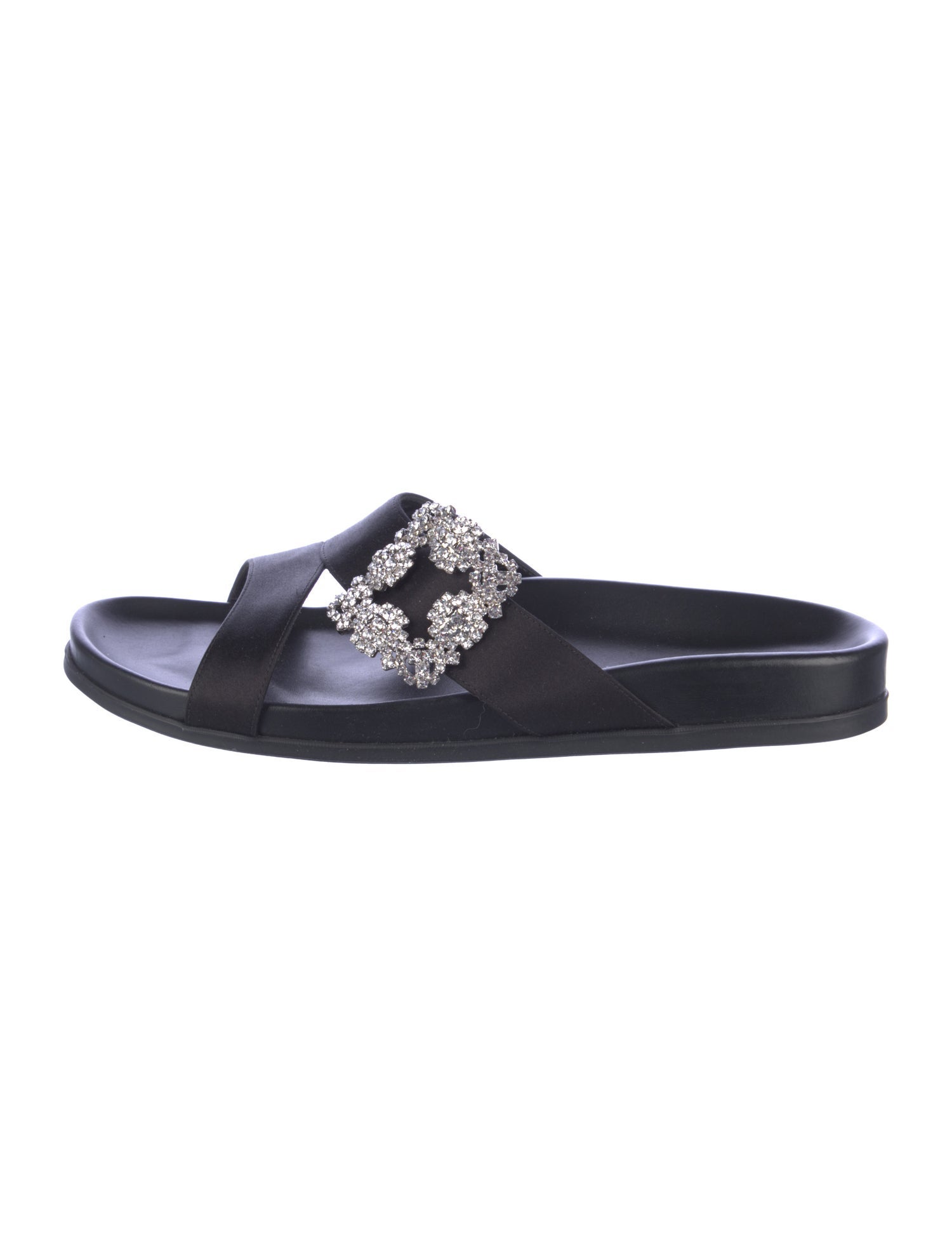 Manolo Blahnik Satin Crystal Embellishments Slides