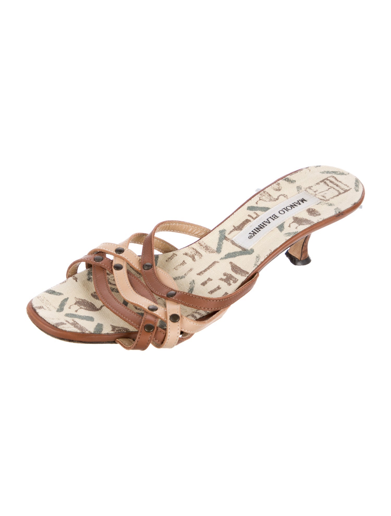 Manolo Blahnik Leather Printed Slides