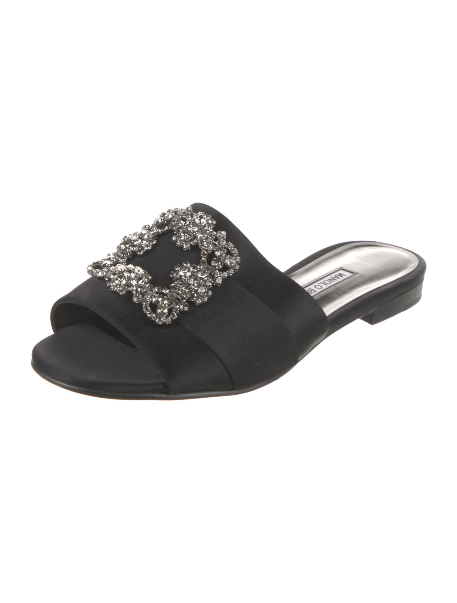Manolo Blahnik Satin Crystal Embellishments Slides