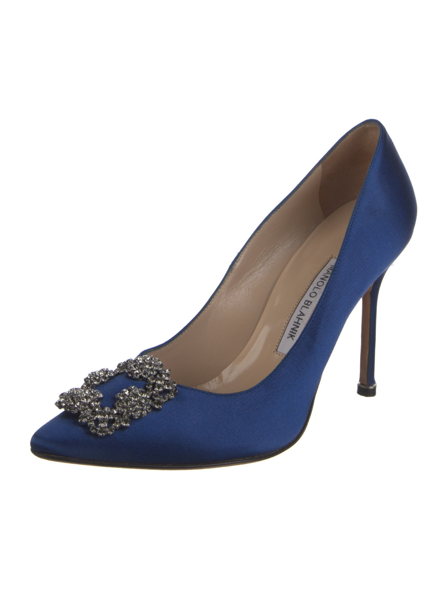 Manolo Blahnik Satin Crystal Embellishments Pumps
