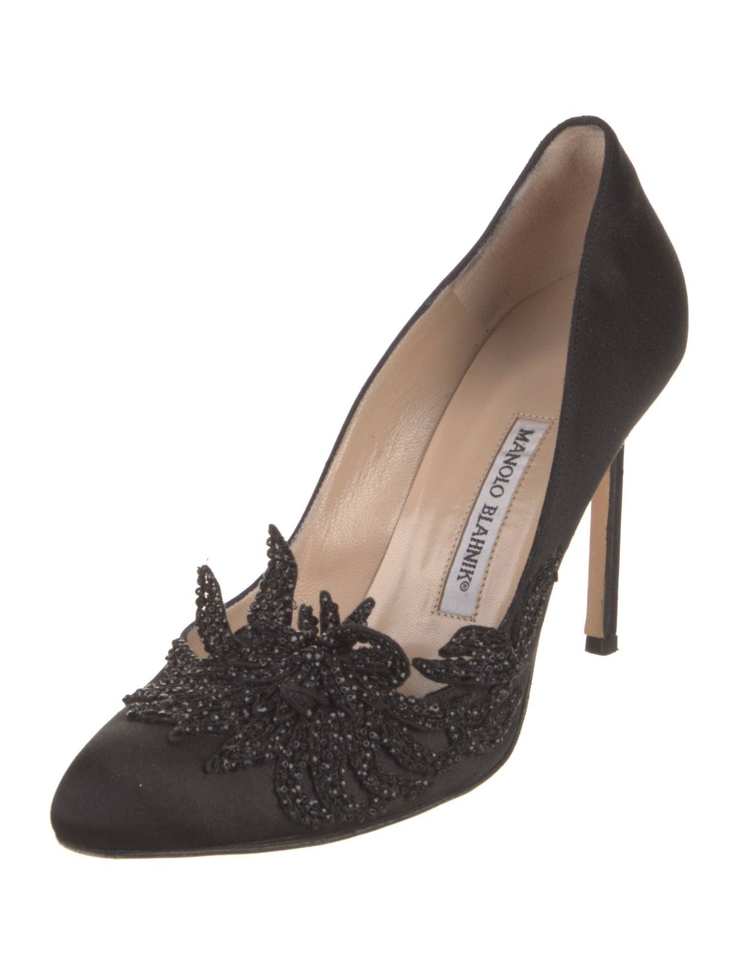 Manolo Blahnik Satin Beaded Accents Pumps