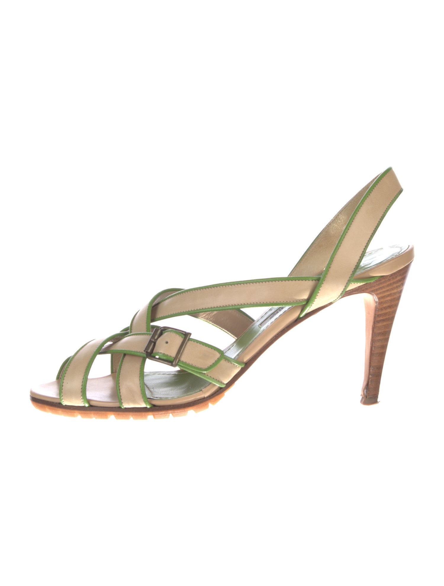 Manolo Blahnik Leather Striped Slingback Sandals