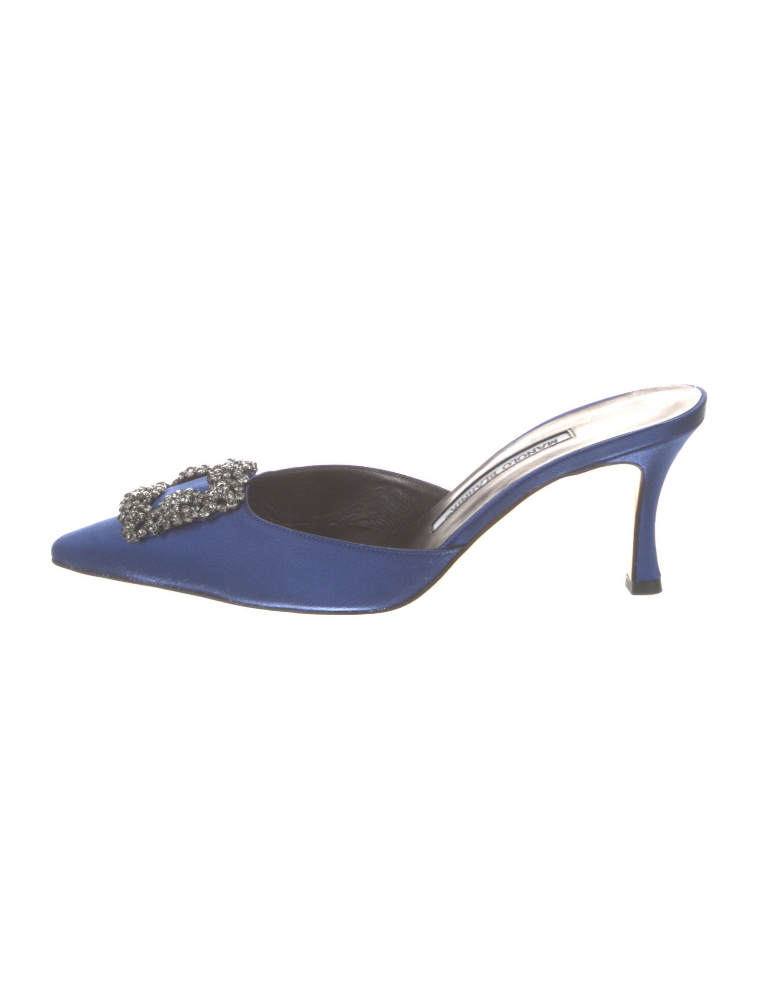 Manolo Blahnik Satin Crystal Embellishments Mules