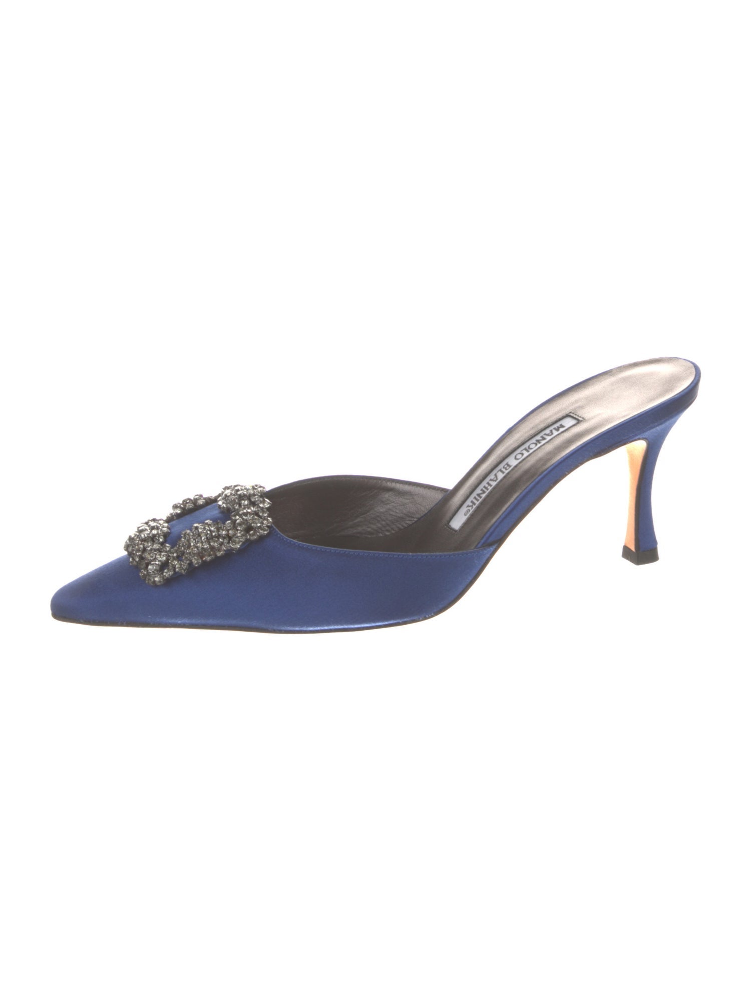 Manolo Blahnik Satin Crystal Embellishments Mules