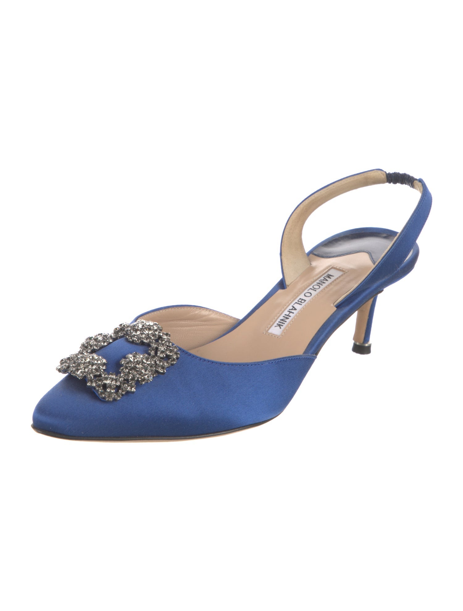 Manolo Blahnik Satin Crystal Embellishments Slingback Pumps