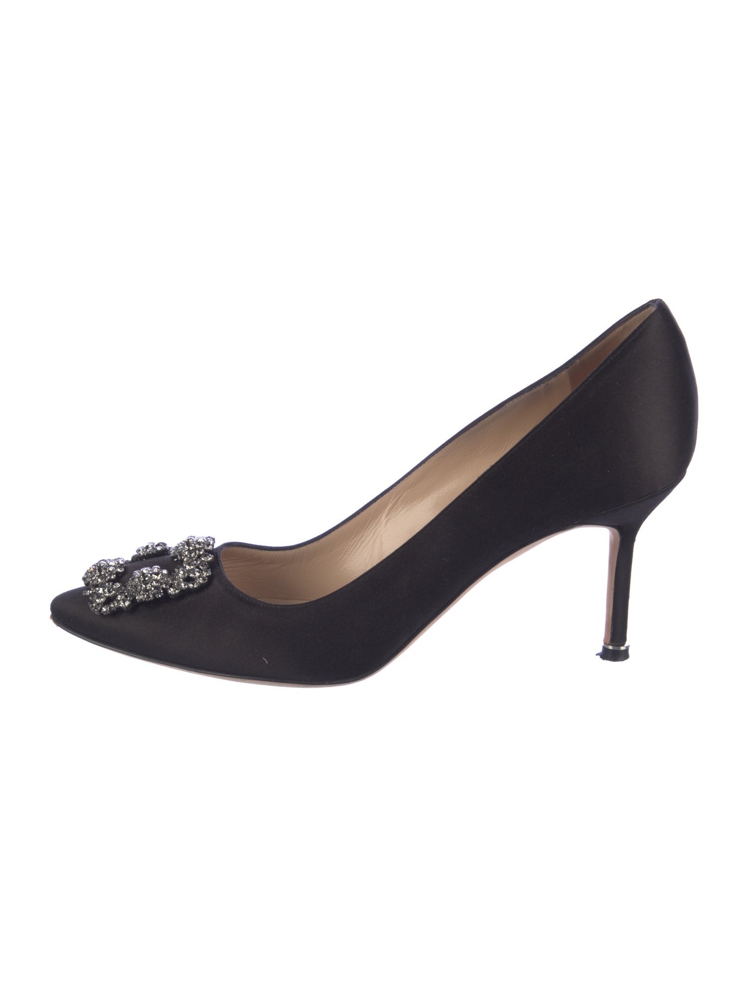 Manolo Blahnik Satin Crystal Embellishments Pumps