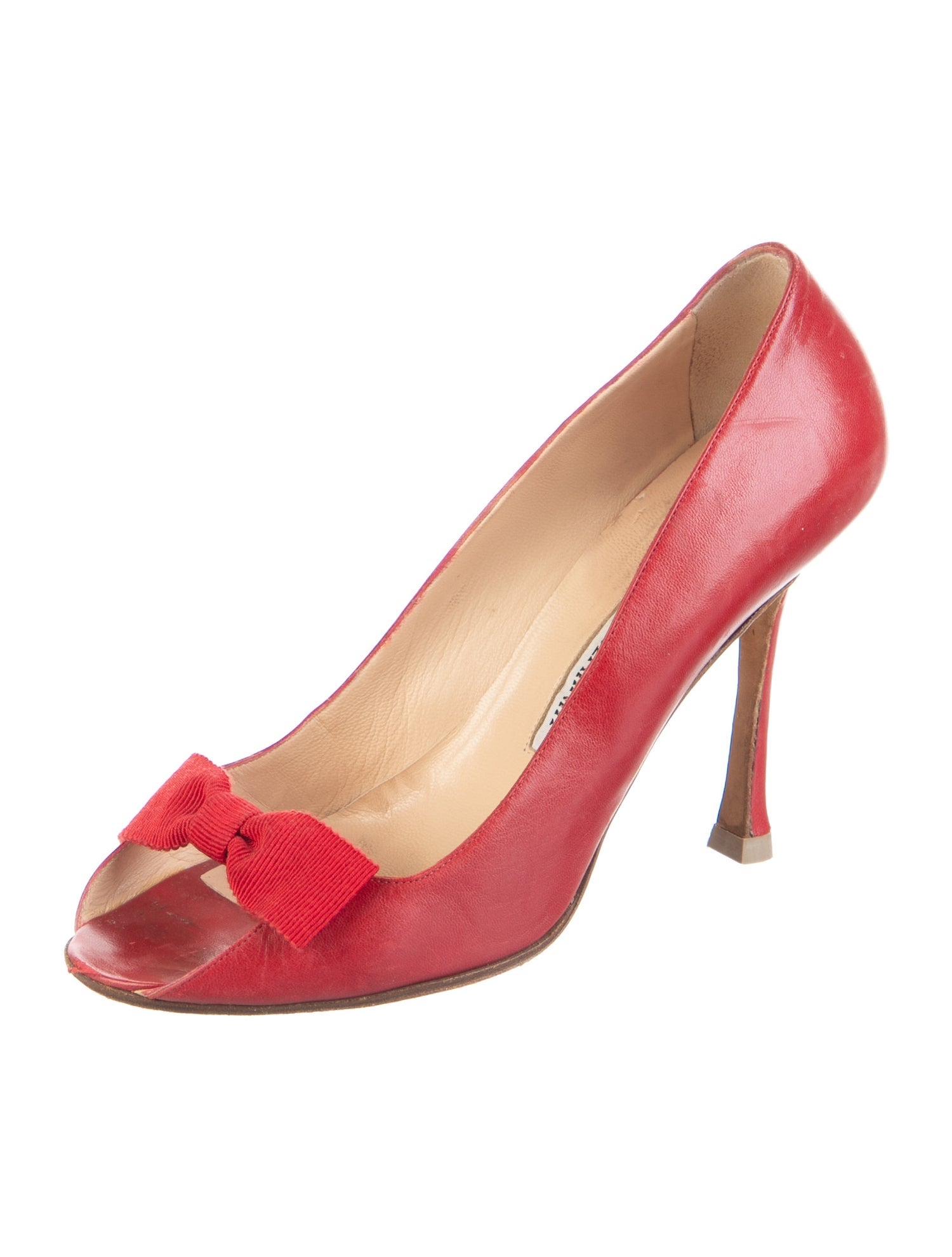 Manolo Blahnik Leather Bow Accents Slingback Sandals