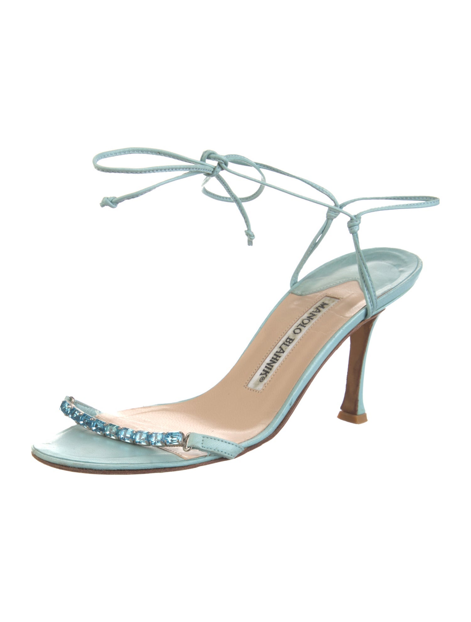 Manolo Blahnik Leather Crystal Embellishments Sandals