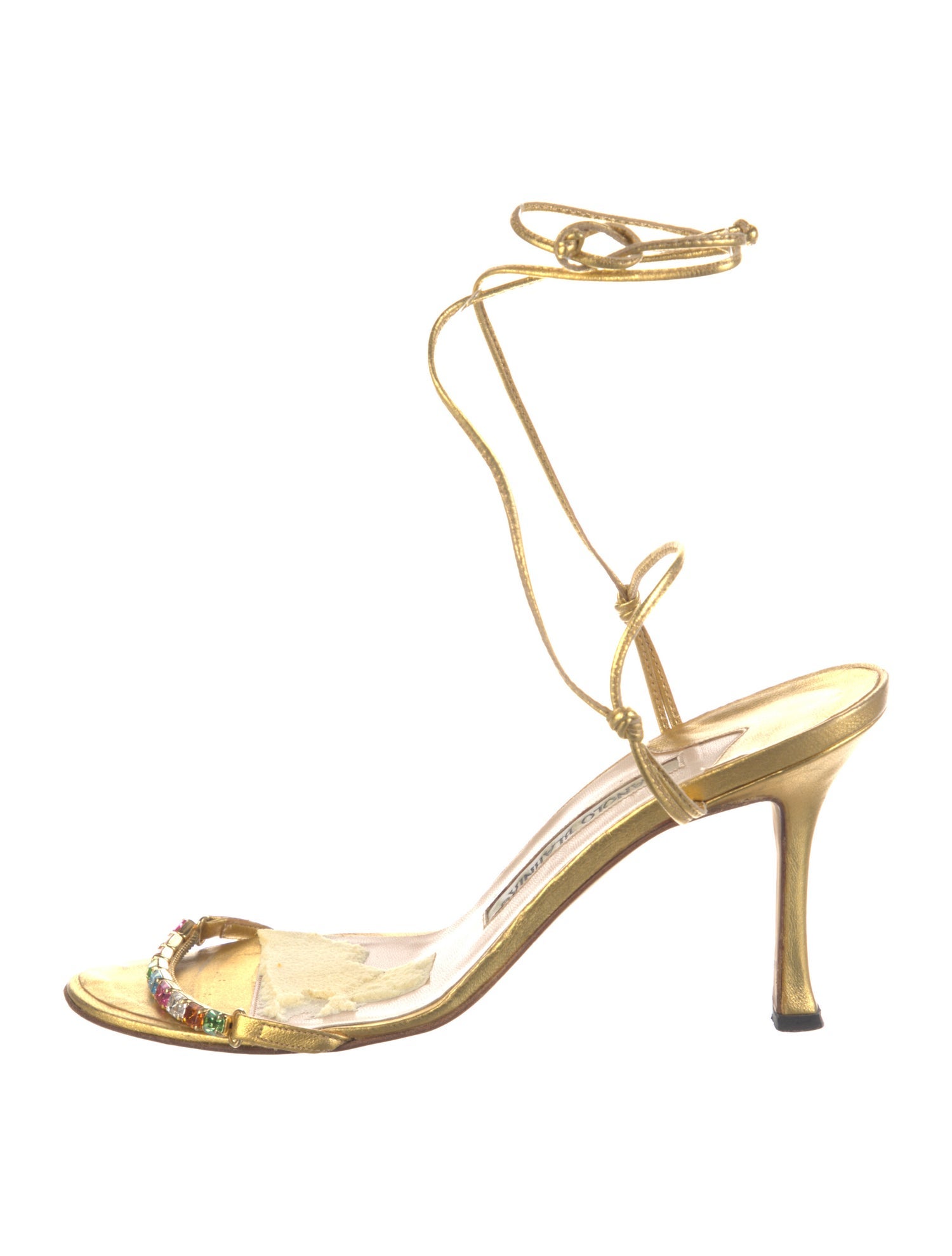 Manolo Blahnik Leather Crystal Embellishments Sandals