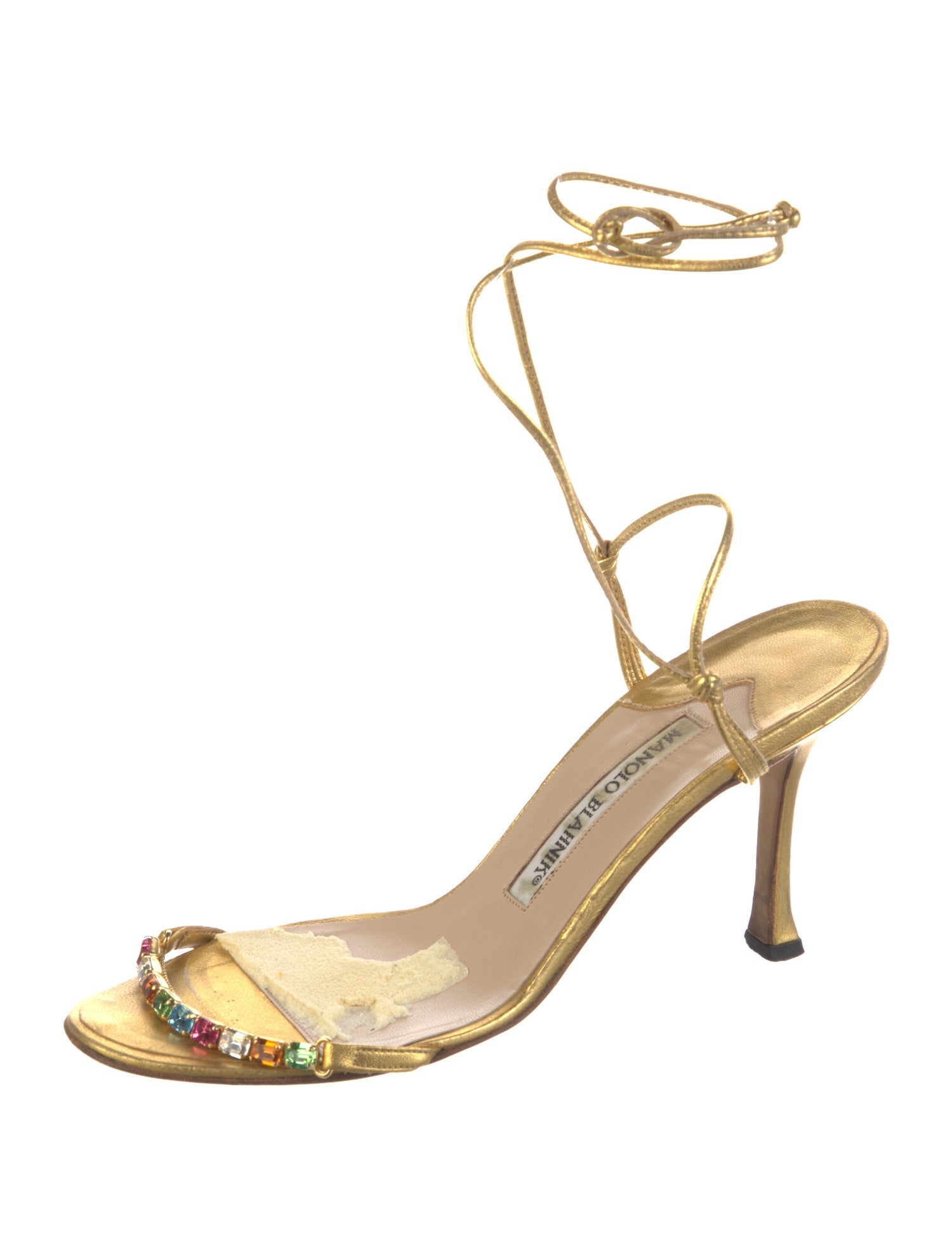 Manolo Blahnik Leather Crystal Embellishments Sandals