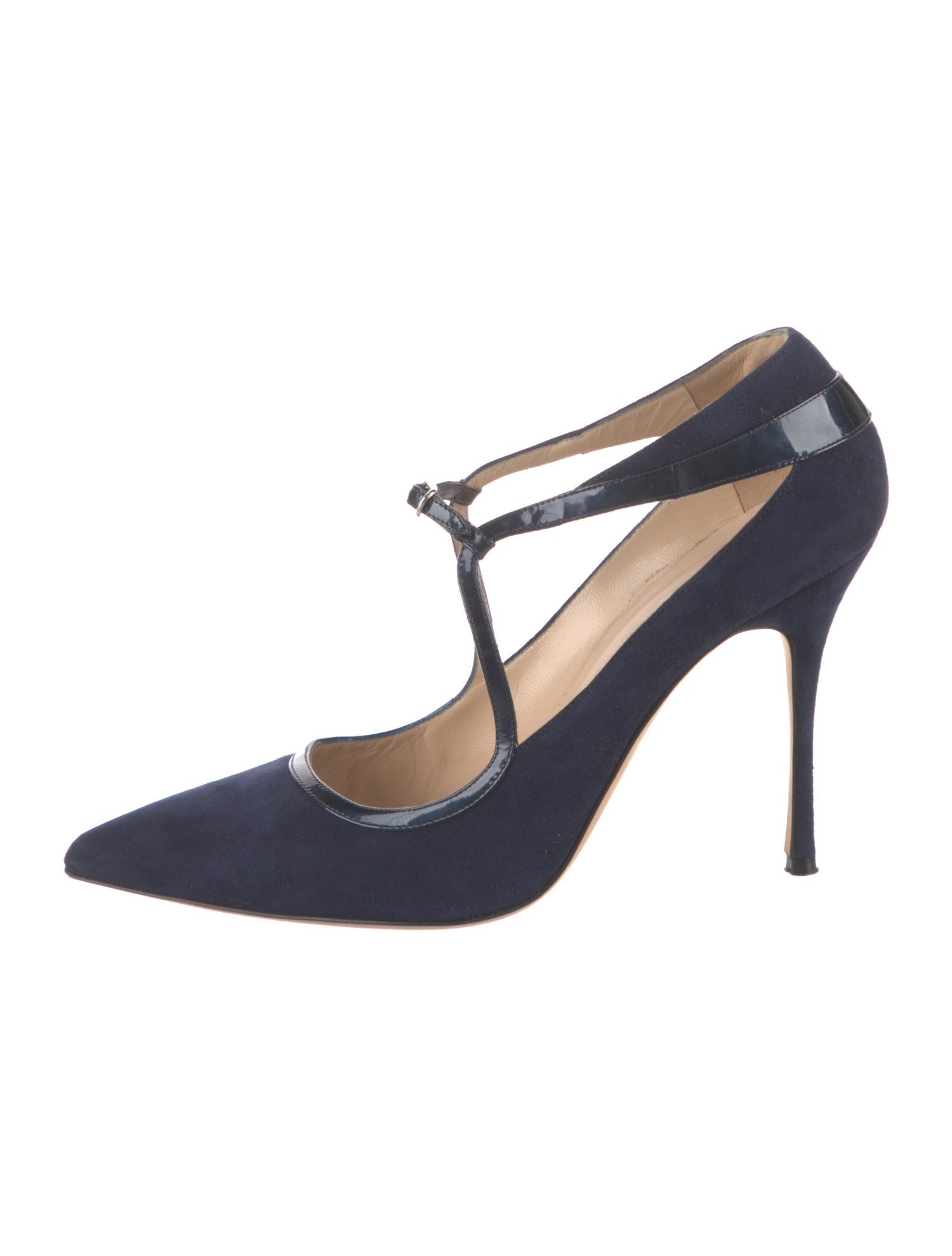 Manolo Blahnik Suede T-Strap Pumps