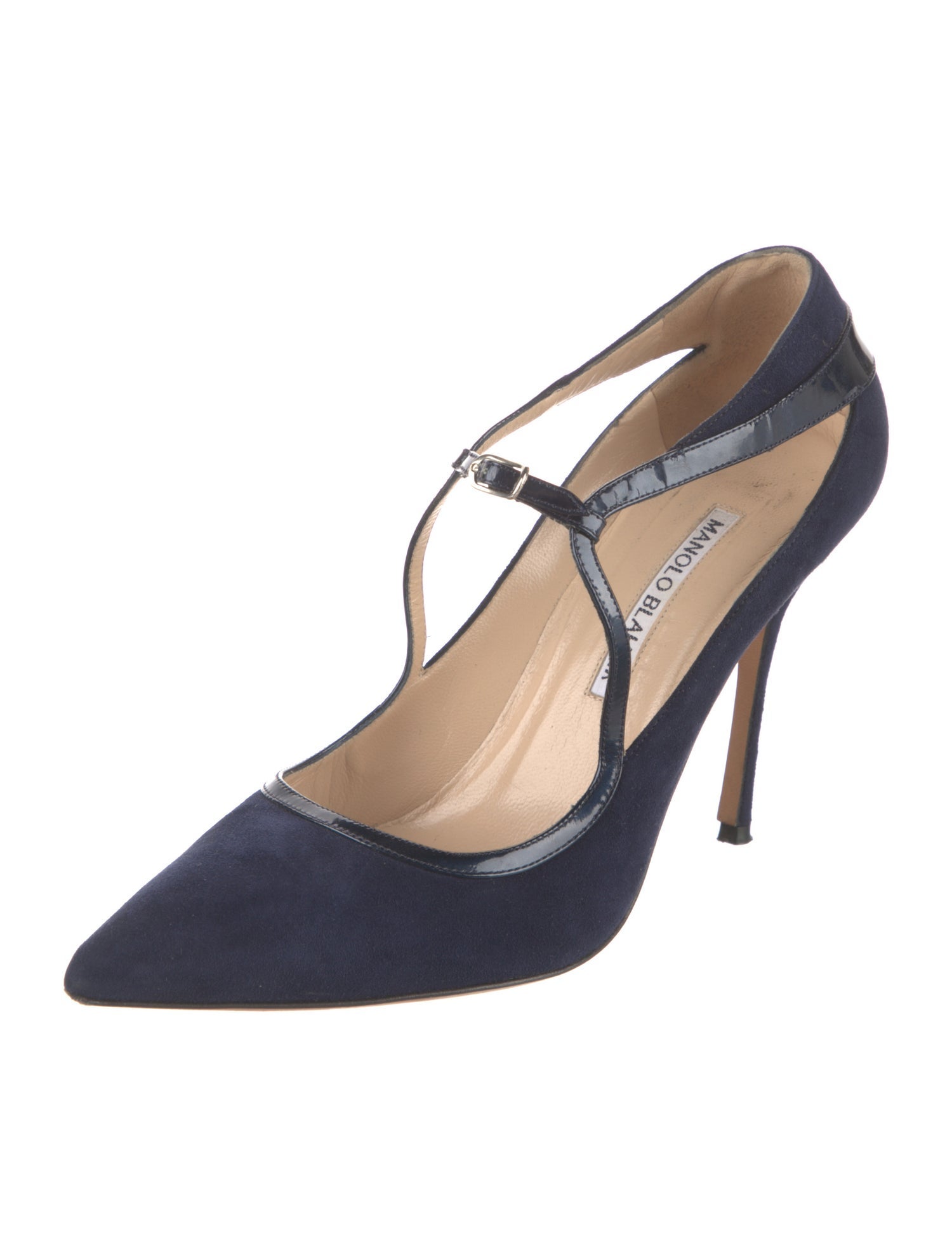 Manolo Blahnik Suede T-Strap Pumps