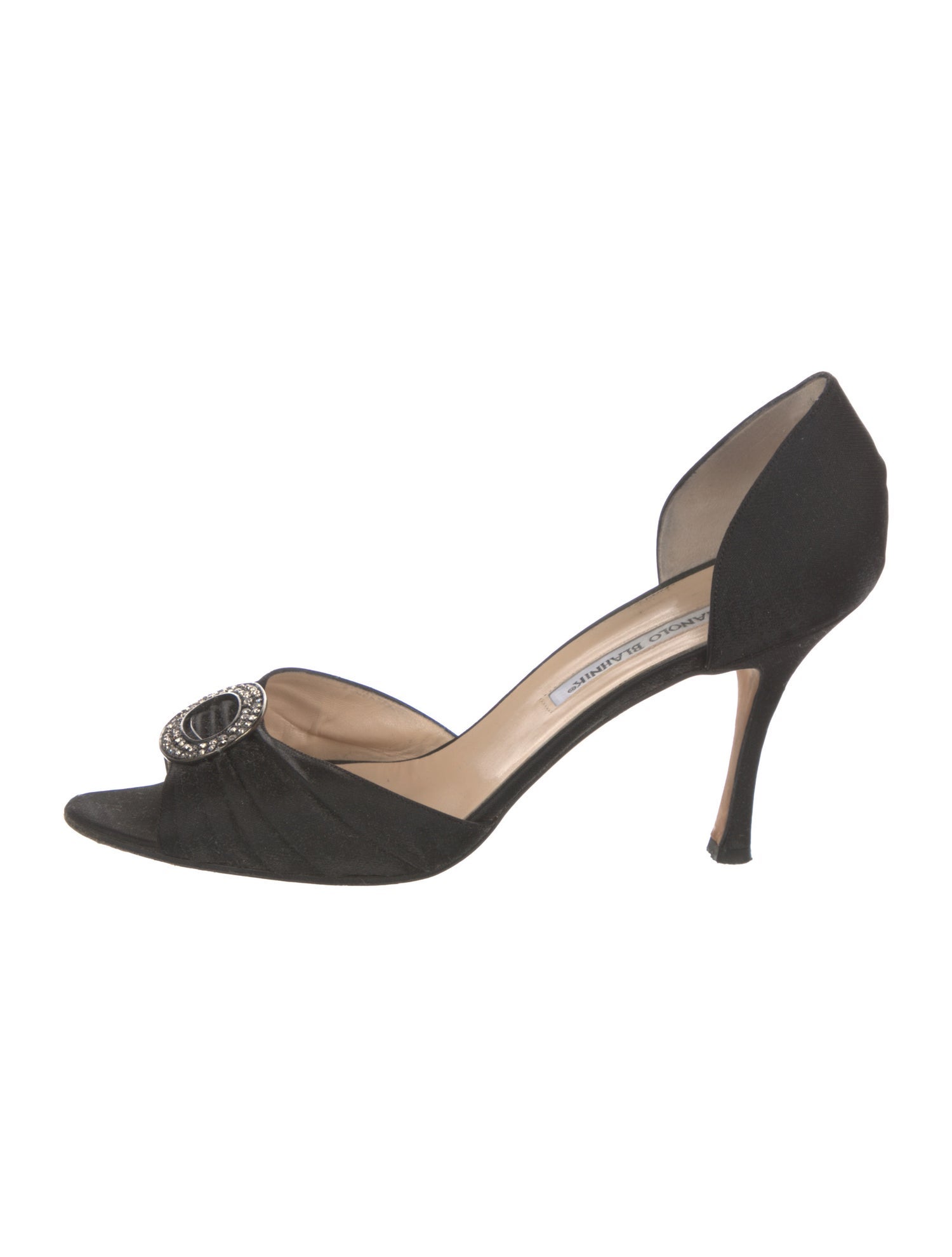 Manolo Blahnik Satin Crystal Embellishments D'Orsay Pumps